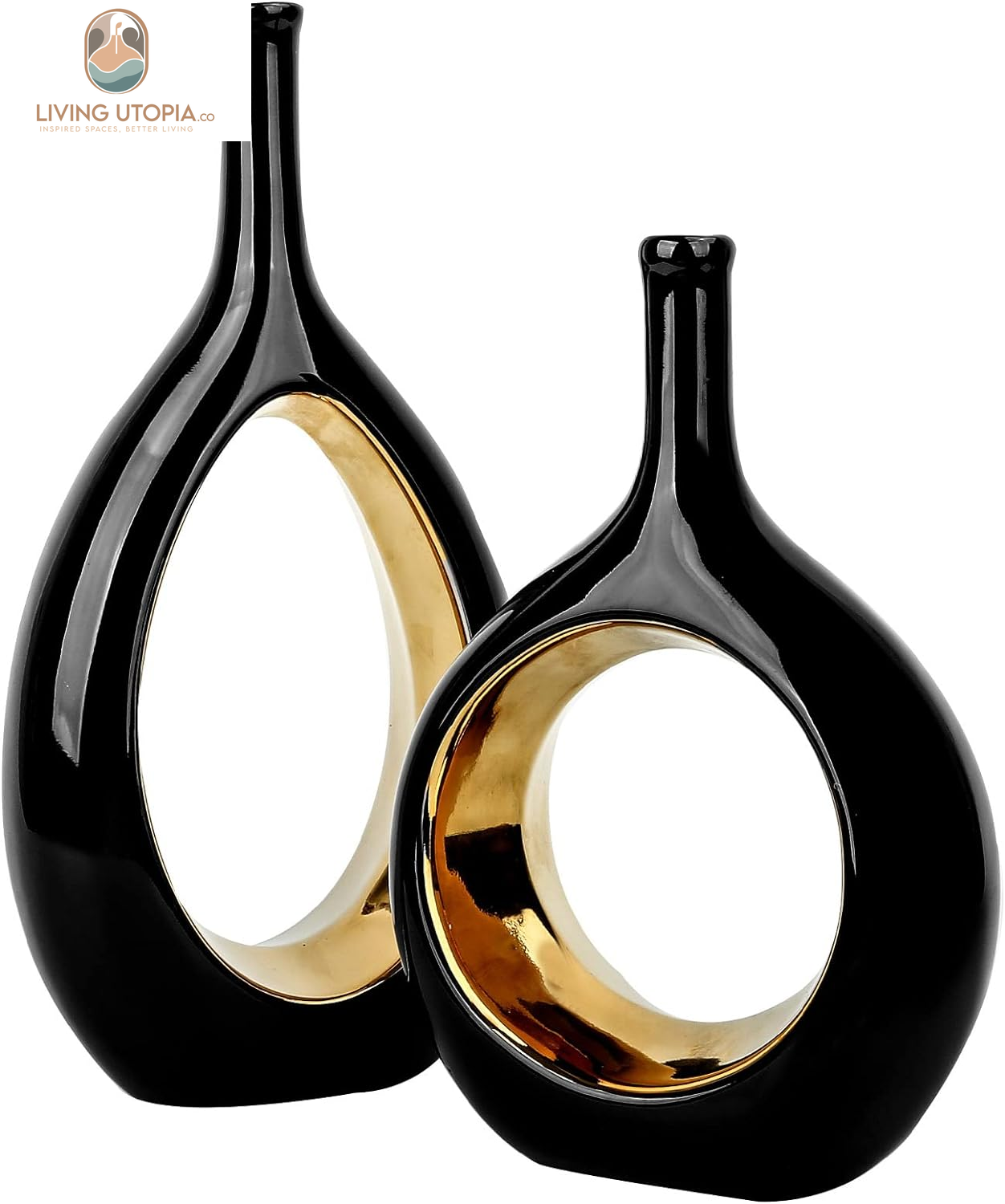 Samawi Black and Gold Vase Set of 2 Ceramic Vase for Home Decor Flower Vase Decorative Vases Modern and round Vase for Pampras Grass …