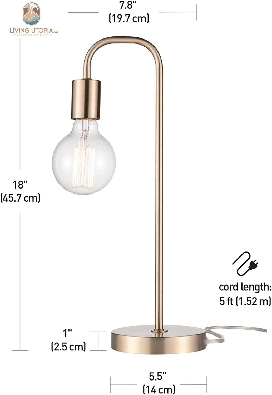 67433 18" Table Lamp, Matte Brass, Table Lamp for Living Room, Home Décor, Lamps for Bedrooms, Room Décor, Nightstand, Home Improvement, Reading Lamp, E26 Base Socket, Home Décor