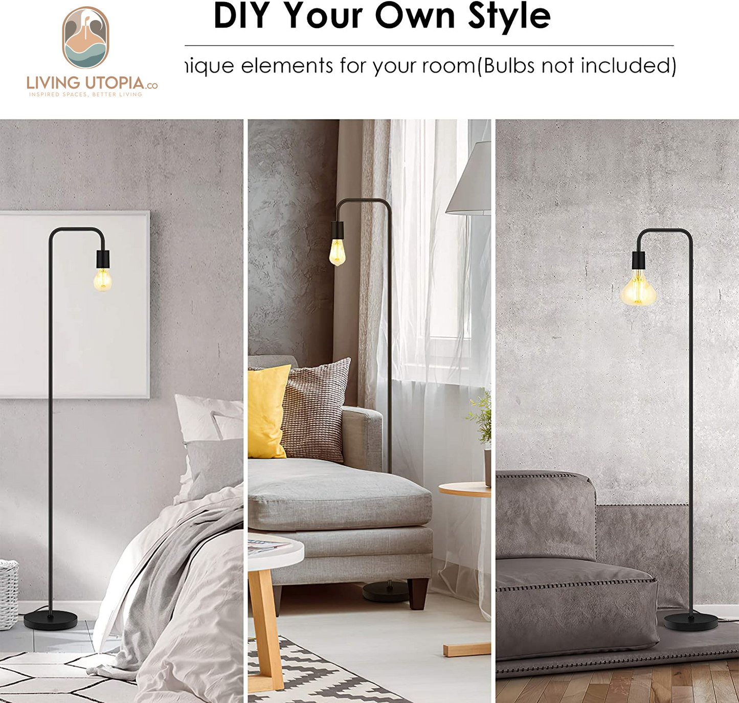 Floor Lamp, Industrial Floor Lamp, 63 Inch Standing Lamp, E26 Socket, On/Off Footswitch, Whole Metal, ETL Listed, Modern Floor Lamp for Bedroom, Living Room, Minimalist, Vintage, Mid Century