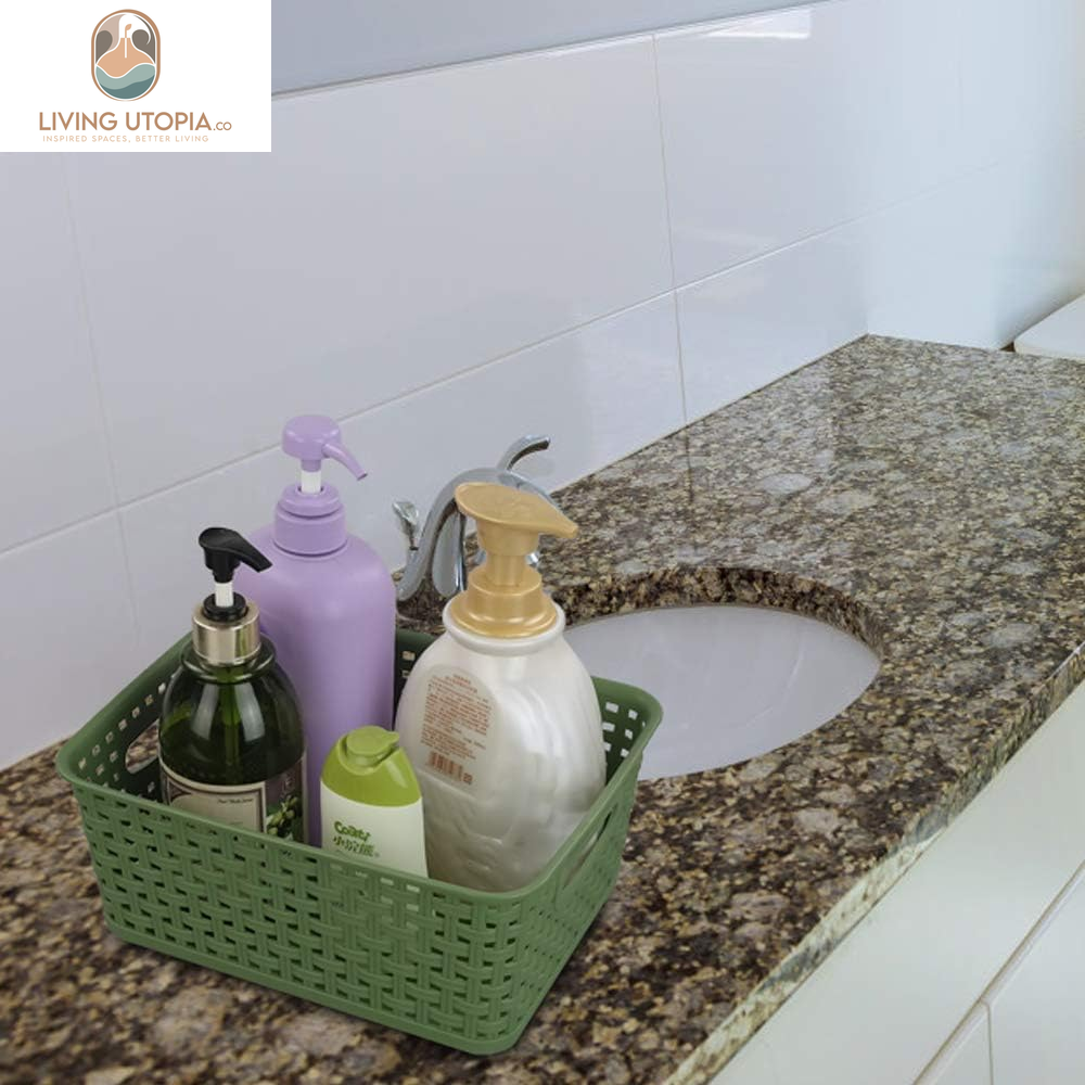 Plastic Weave Storage Baskets for Kitchen Bathroom, Green, 6 Packs