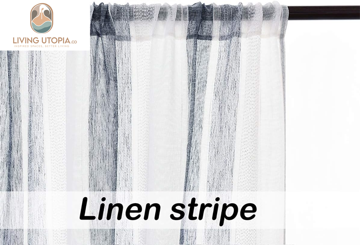 Sheer Navy Blue and White Stripe Farmhouse Curtains Boucle Linen Window Curtain Panel Pairs Yarn Dyed Woven 63 Inches Long for Living Room Bedroom 2 Pack Rod Pocket Rustic Living Panels
