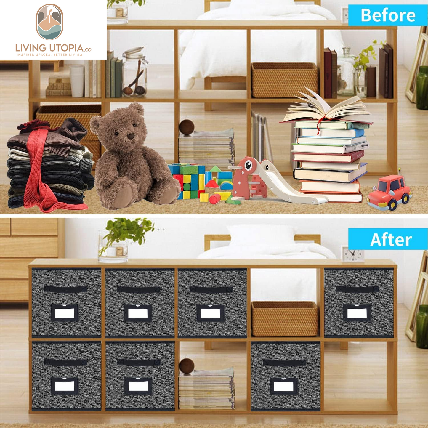 Extra Large Black Cloth Storage Cubes with Labels (Set of 4)