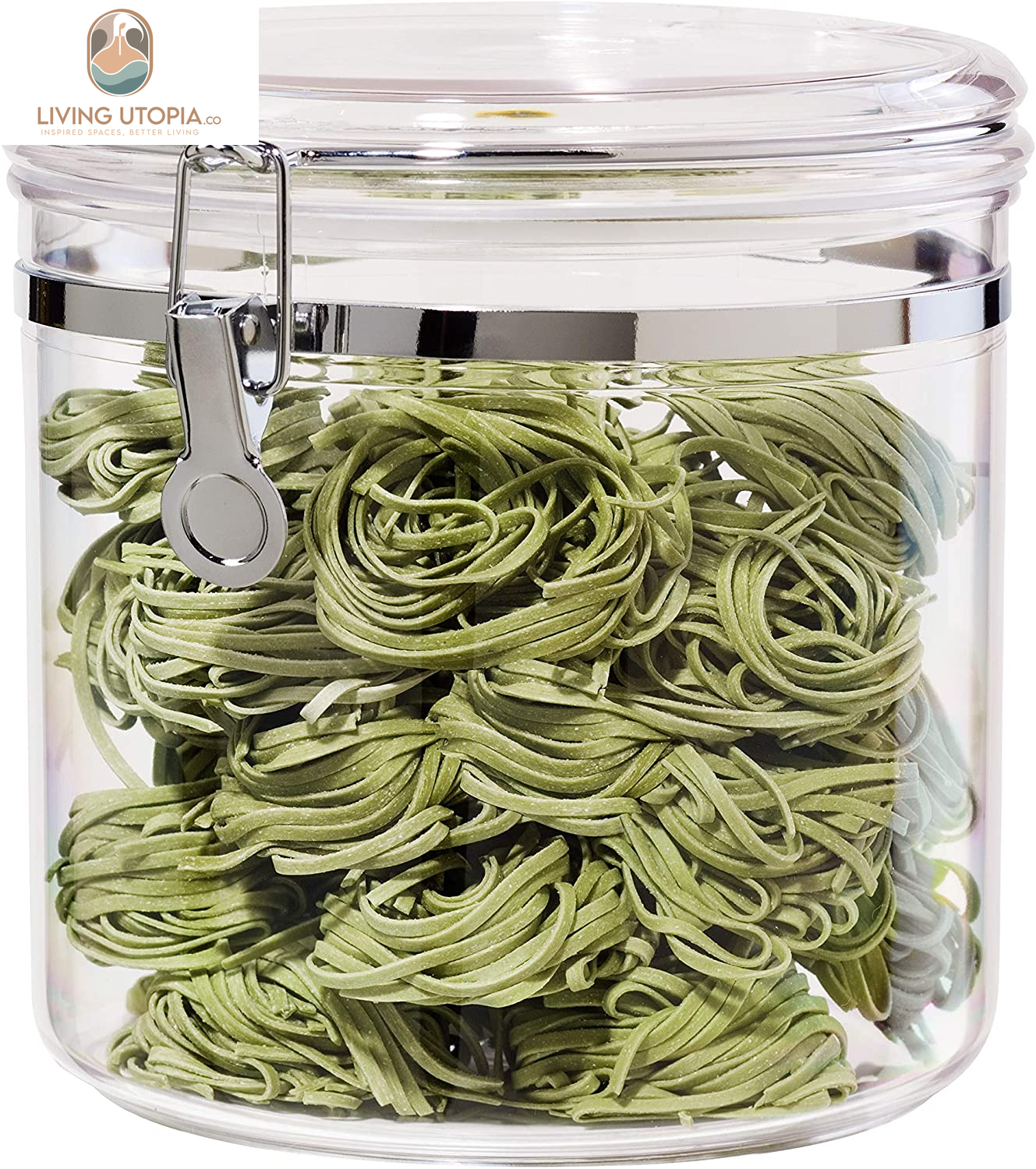 Jumbo Clear Canister with Clamp Lid, 150 Oz - Airtight Food Storage Container, for Kitchen & Pantry Storage of Bulk, Dry Foods Including Pasta, Flour, Sugar, Coffee, Rice, Tea, Spices & Herbs