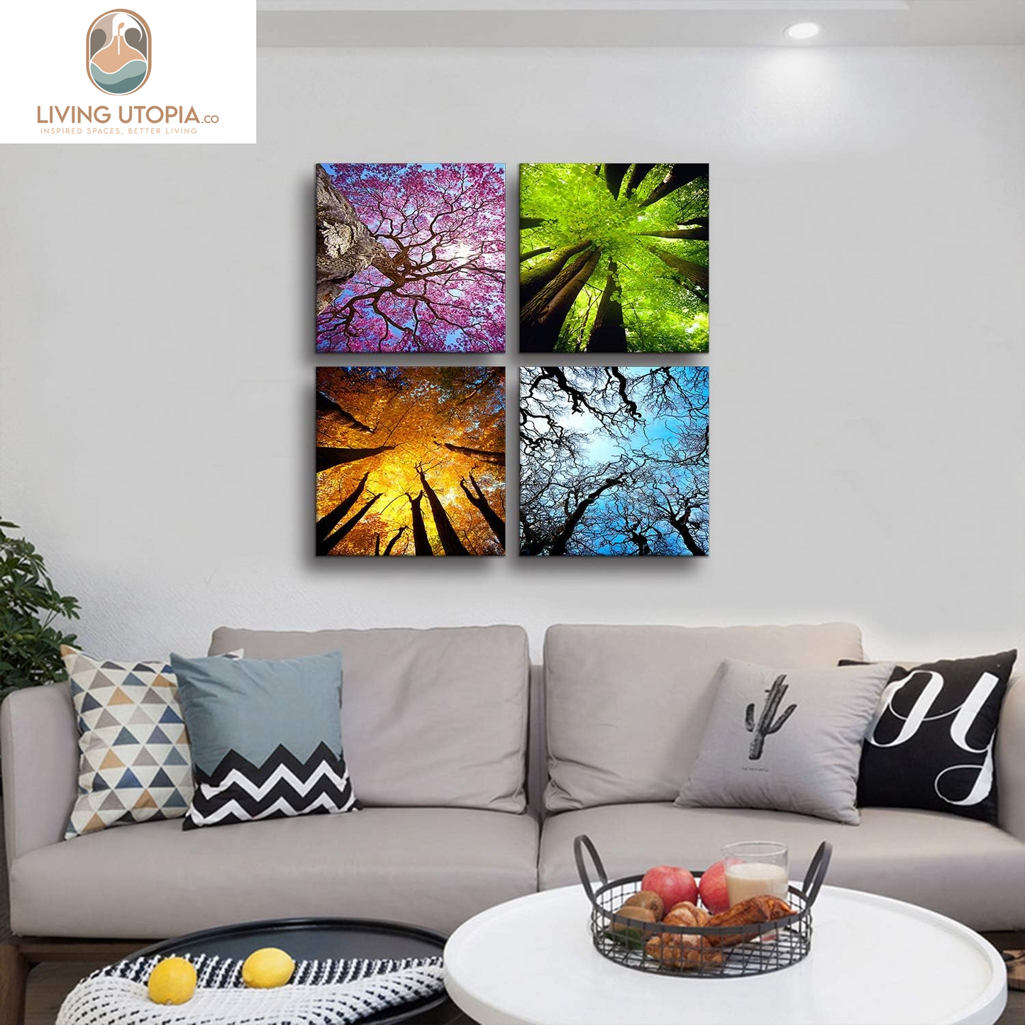 Art 4 Panels Canvas Wall Art Spring Summer Autumn Winter Four Seasons Landscape Color Tree Painting Picture Prints Modern Giclee Artwork Stretched and Framed for Living Room Home Decoration