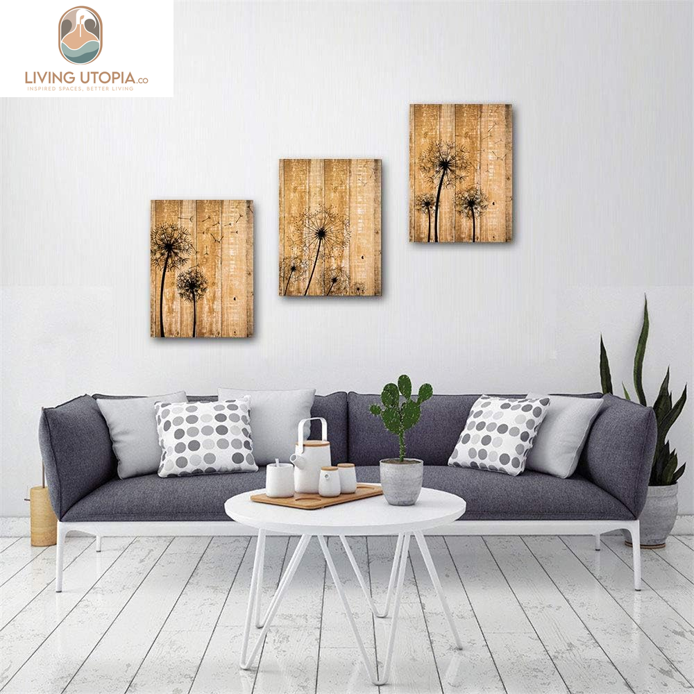 Modern Bathroom Wall Decoration for Bedroom Canvas Wall Art for Living Room Kitchen Works of Art Dandelion Wood Grain Flowers Watercolor Painting Canvas Prints Office Home Decoration 16 "X 24" 3 Piece