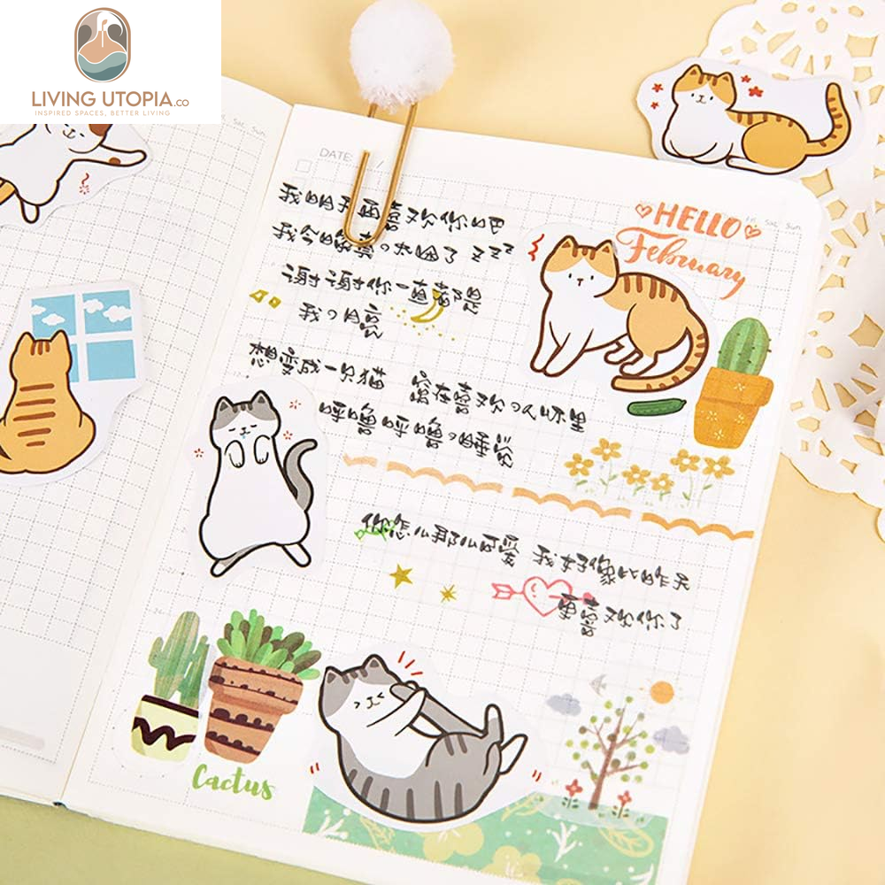 45PCS Cute Boxed DIY Cartoon Doggy and Cat Adhesive Paper Pets Shaped Stickers for Laptop Planners Scrapbook Cups Diary Notebooks Album Phone Case (Dog and Cat)