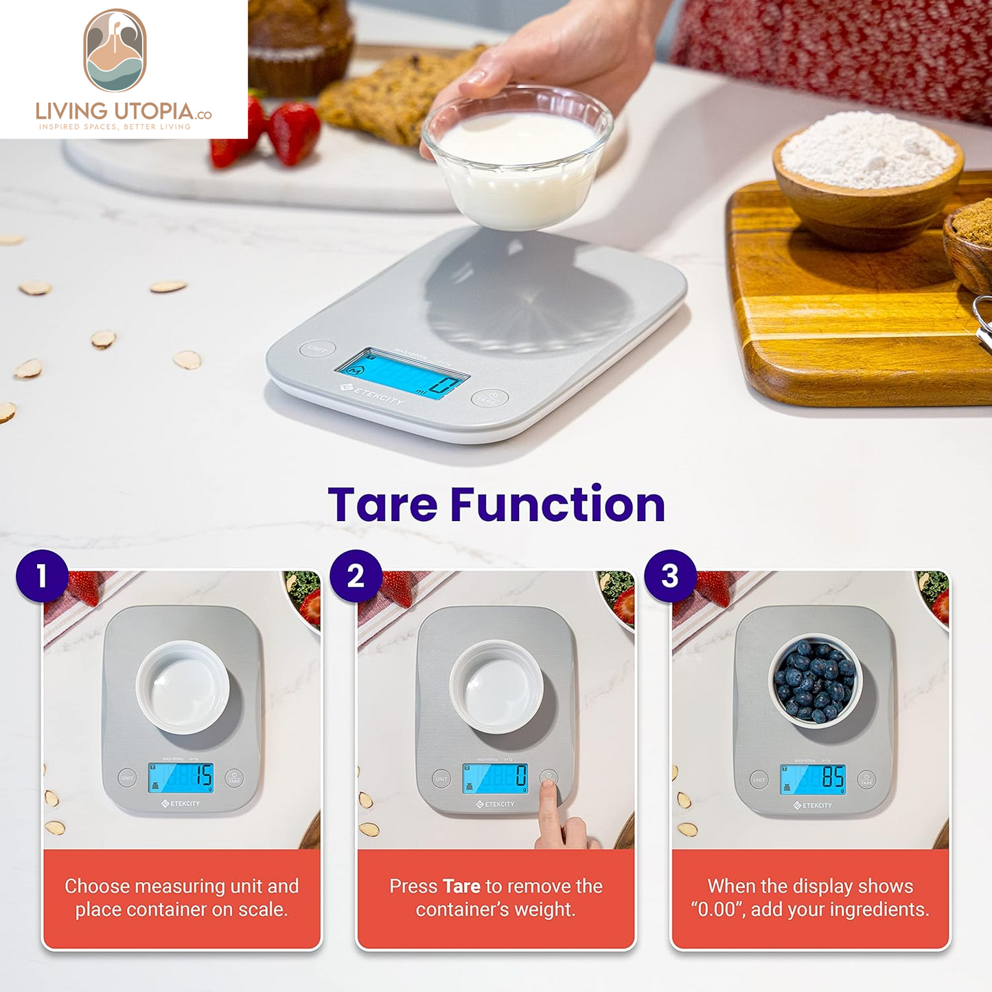 Food Kitchen Scale, Digital Weight Grams and Oz for Cooking, Baking, Meal Prep, and Diet, Medium, Gray