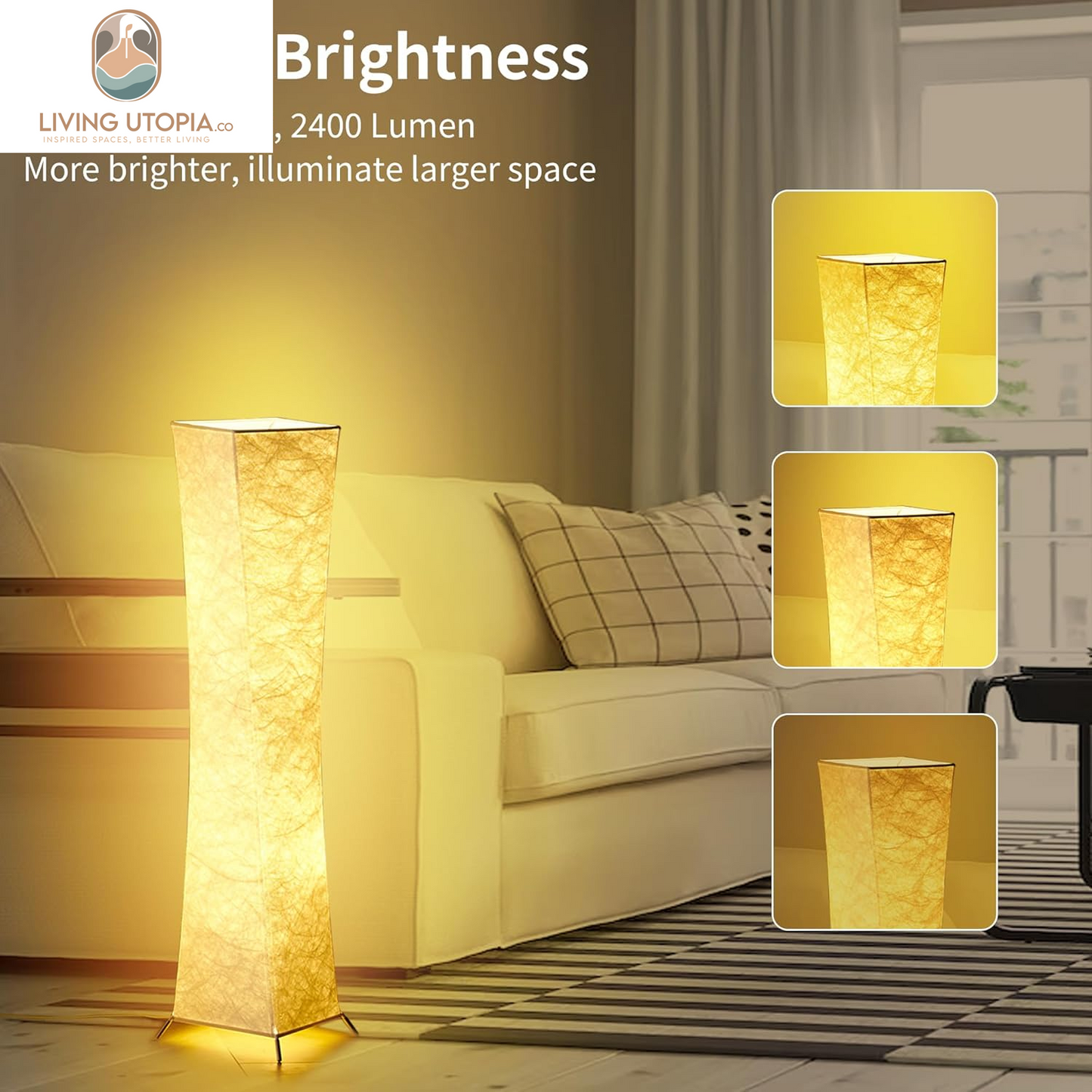 Floor Lamp, Dimmable 39" (XS) Tall Standing Lamp, 3 Levels Adjustable Brightness 12Wx2 LED Bulbs, Column Floor Light W/White Fabric Shade, Home Decor for Living Room, Bedroom, Kids Room