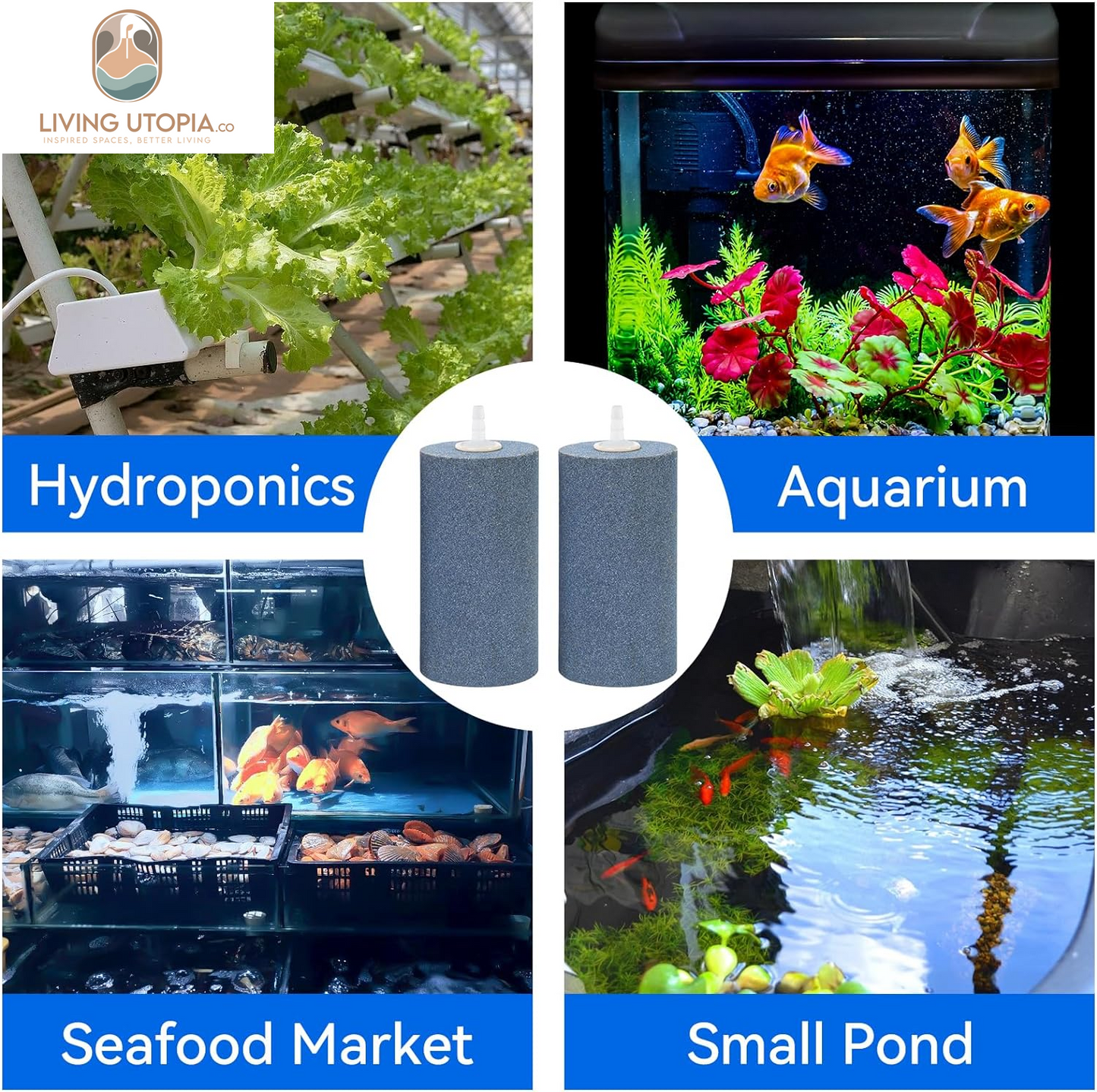 Aquarium Air Stone 4X2 Inch 2 Pack, Large Airstone, Aerator Bubble Diffuser, Air Pump Accessories for Aquariums, Hydroponic, Ponds and Fish Tanks