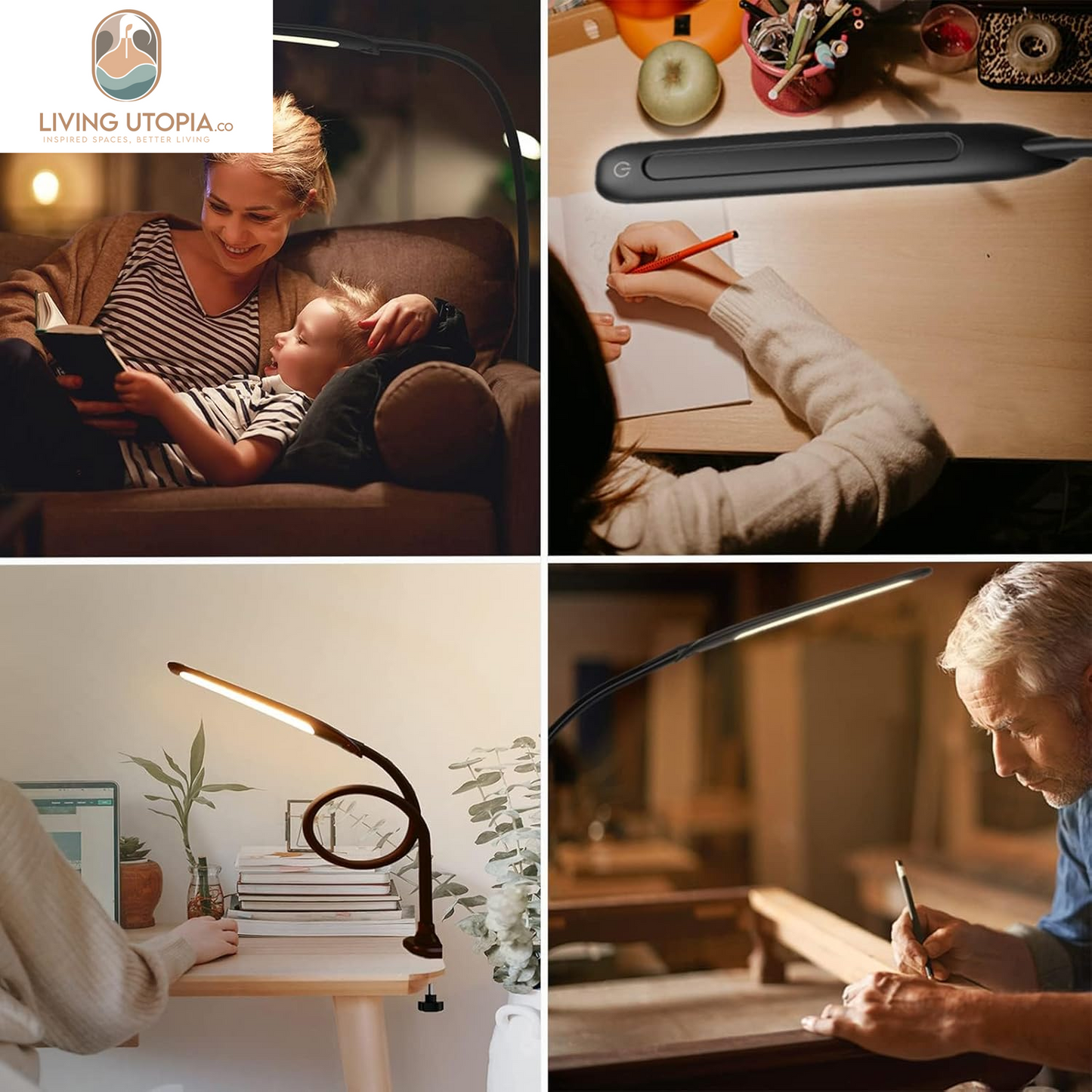Desk Lamp with Clamp, Swing Arm Lamp, Flexible Gooseneck Architect Table Lamp - Stepless Dimming, 3 Color Modes, Touch Control, 9W, 1050LUX Eye-Care for Study/Reading/Office/Work (Black)