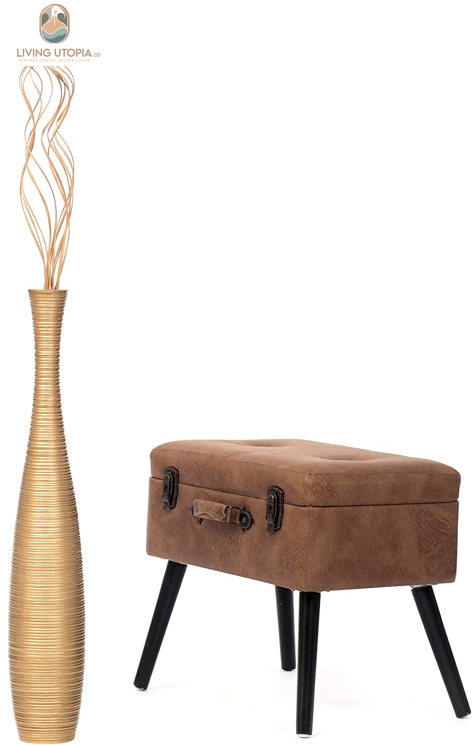 Large Floor Vase – Handmade Flower Holder Made of Wood, Sophisticated Tall Vase for Decorative Branches, Pampas Grass and Dried Flowers, 28 Inches, Gold