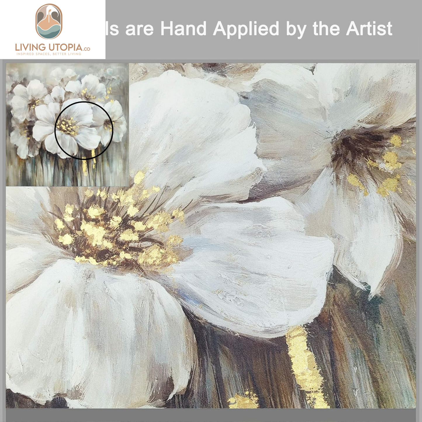 Large Flower Canvas Wall Art - Abstract Floral Painting White Blooming Floral Pictures Artwork Prints for Living Room Bedroom Home Office