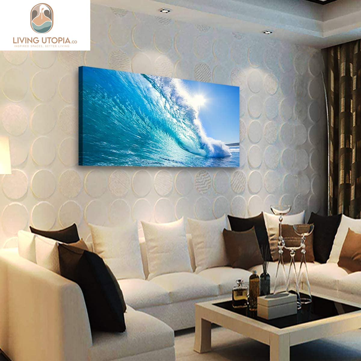 Blue Secape Canvas Prints Wall Art Blue Ocean Wave Surfing Sea Picture Paintings on Canvas Modern Canvas Art for Living Room Bedroom Office Wall Decorations Ready to Hang-24X48Inches