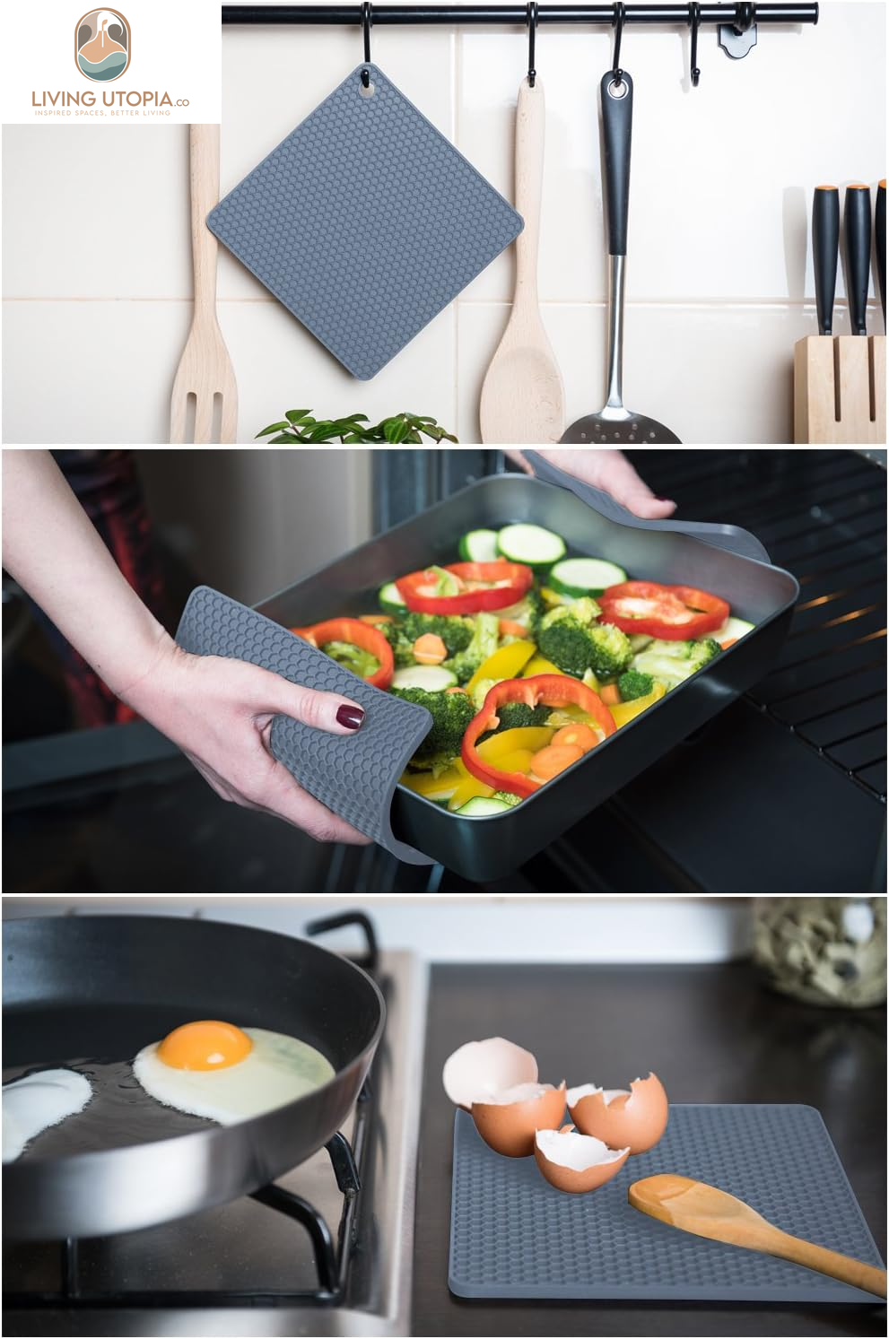 Silicone Trivet for Hot Dishes. Silicone Pot Holders Are Heat Resistant Mats for Countertop up to 440°F, Multipurpose - Non Slip Jar Opener Hot Disher Spoon Rest Food Grade & BPA Free (Gray)