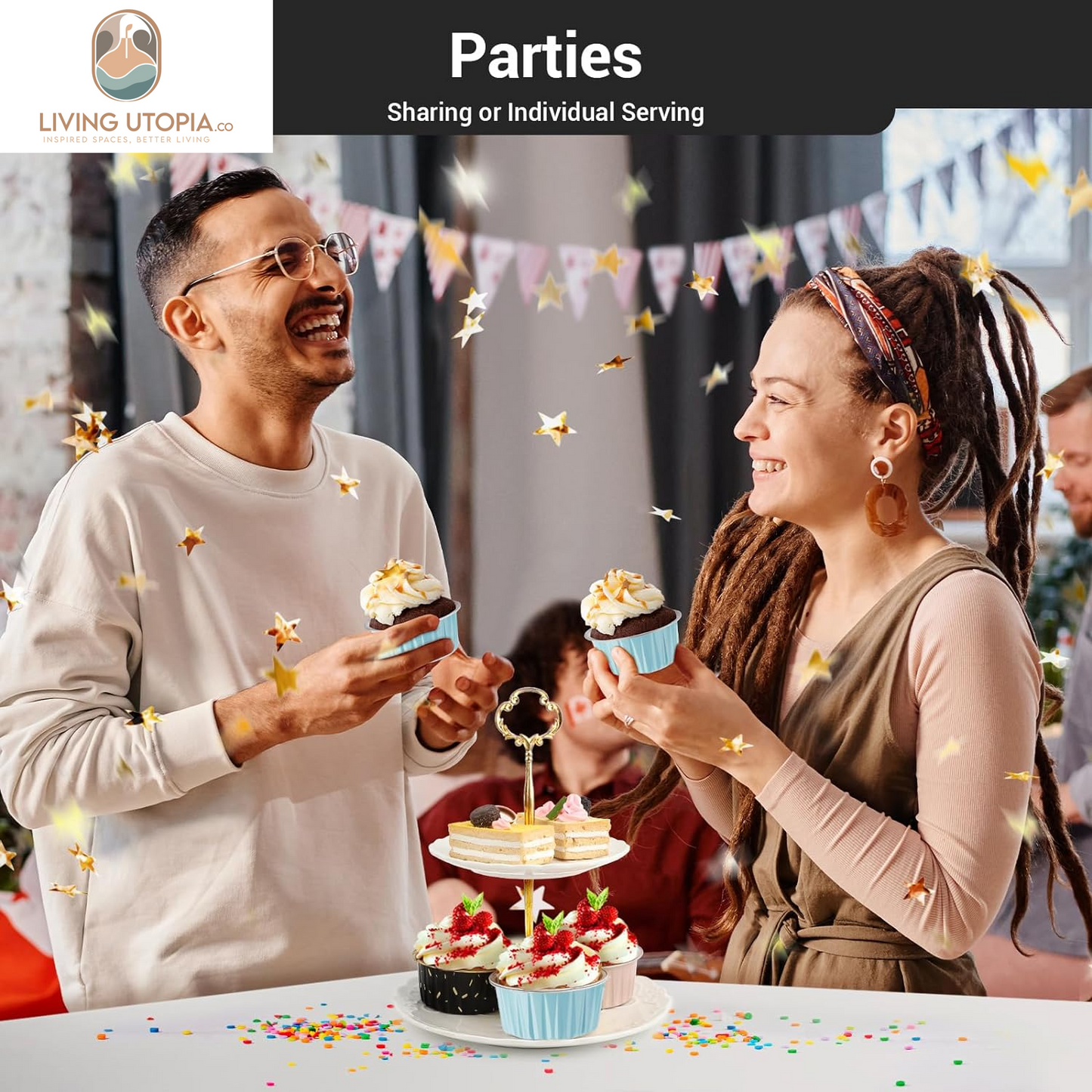 Aluminum Cups with Lids, 50Pcs 5Oz 125Ml Foil Cupcake Baking Cups, Muffin Liners Cups with Lids, Disposable Foil Ramekins Pans, Aluminum Foil Cupcake Holders