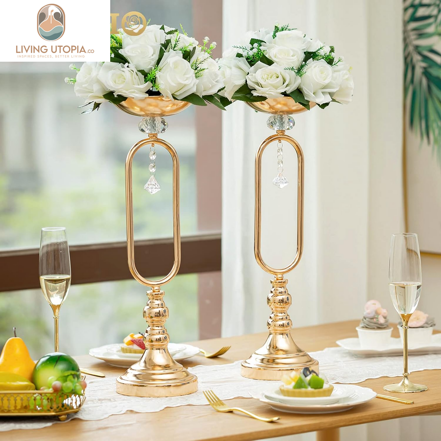 Pcs of 2 Fake Flower Ball Arrangement Bouquet,15 Heads Plastic Roses with Base, Suitable for Our Store'S Wedding Centerpiece Flower Rack for Parties Valentine'S Day Home Décor (Pure White)