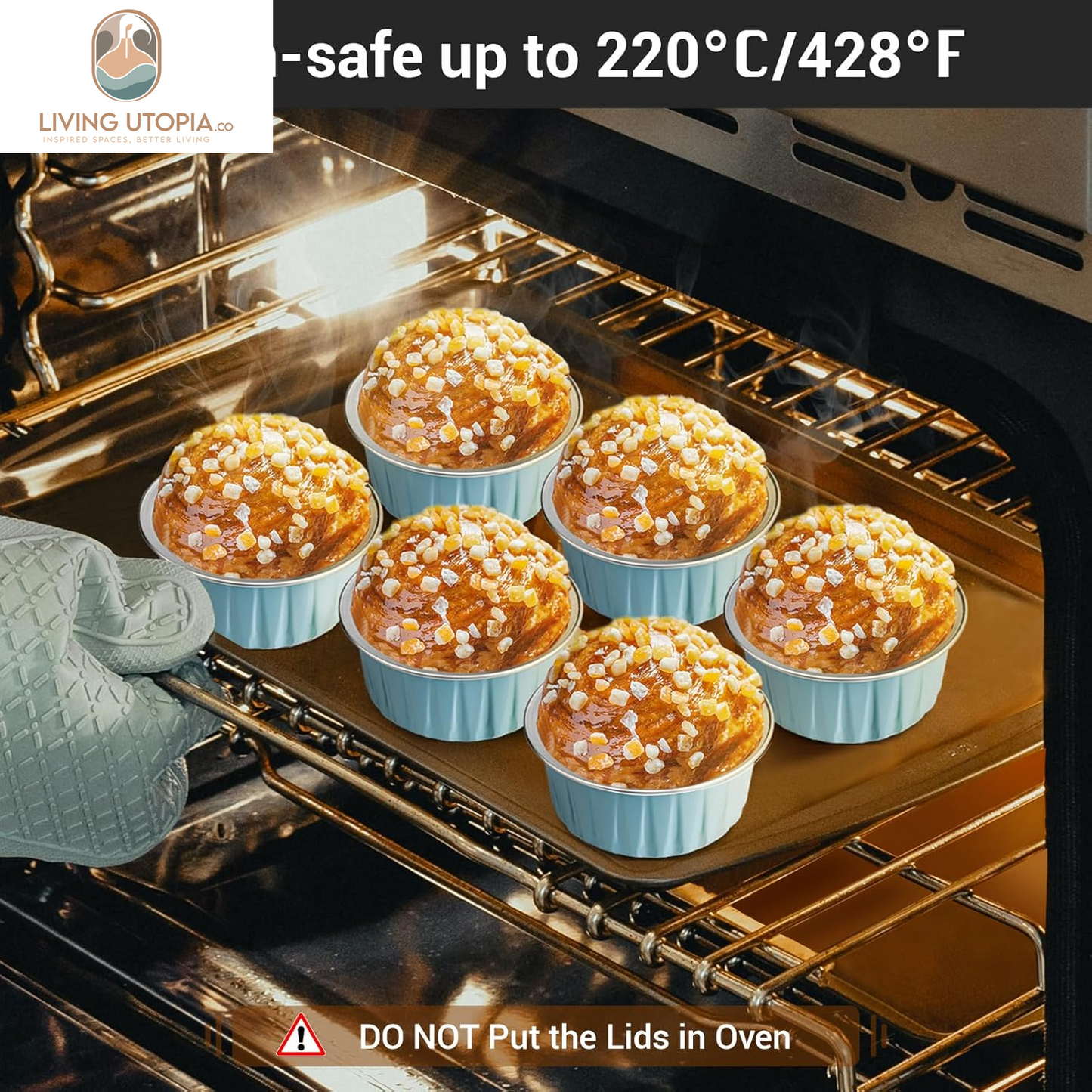 Aluminum Cups with Lids, 50Pcs 5Oz 125Ml Foil Cupcake Baking Cups, Muffin Liners Cups with Lids, Disposable Foil Ramekins Pans, Aluminum Foil Cupcake Holders