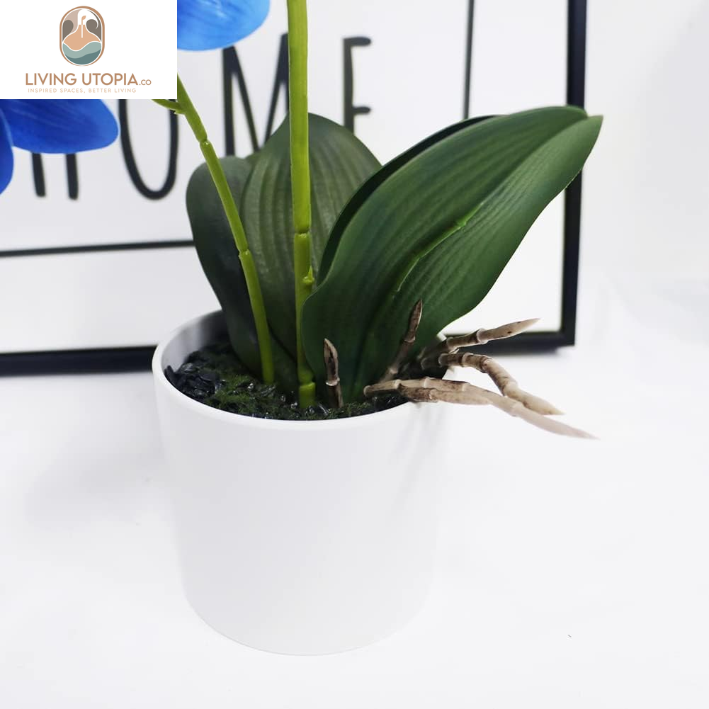 Blue Orchid Artificial Flowers in Pot, Fake Potted Orchid Flowers, Decoration for Home Office Wedding