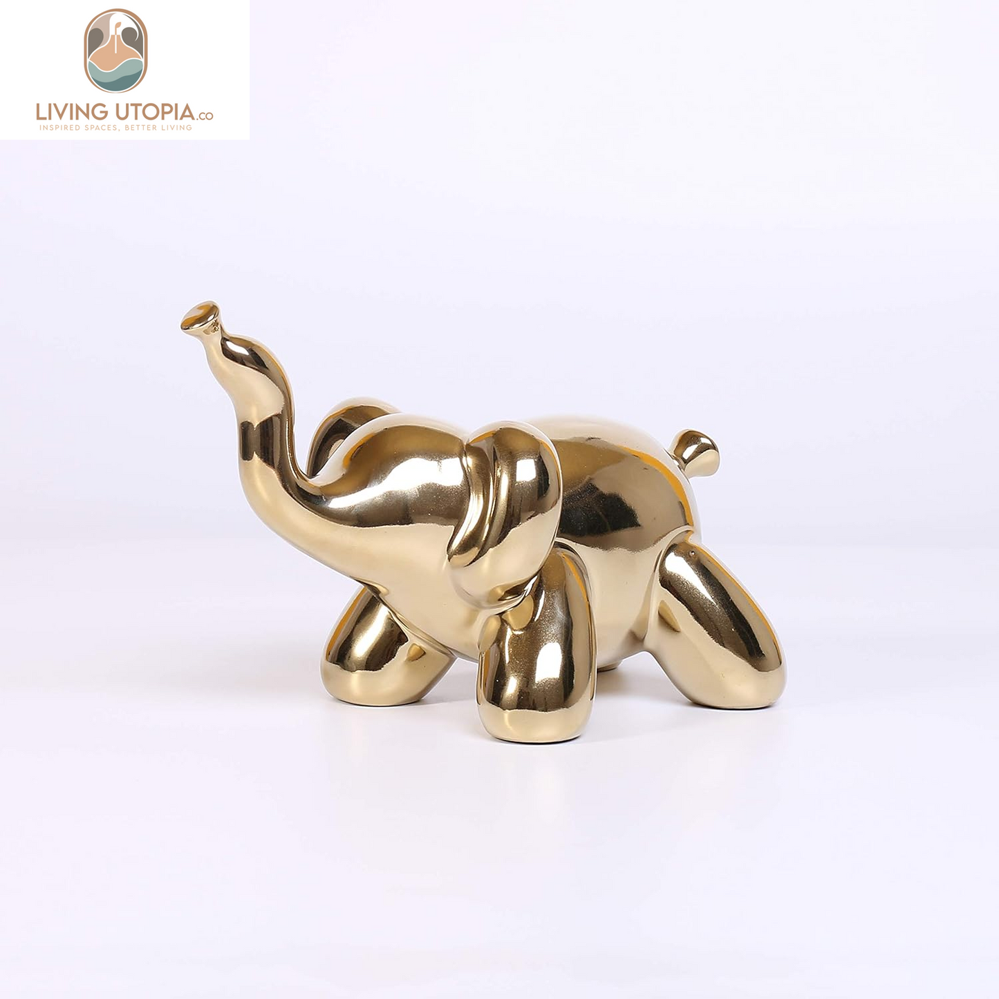 Gold Home Décor Balloon Figurine Accent, Small Ceramic Animal Statue Handmade Sculpture Ornament (Elephant)