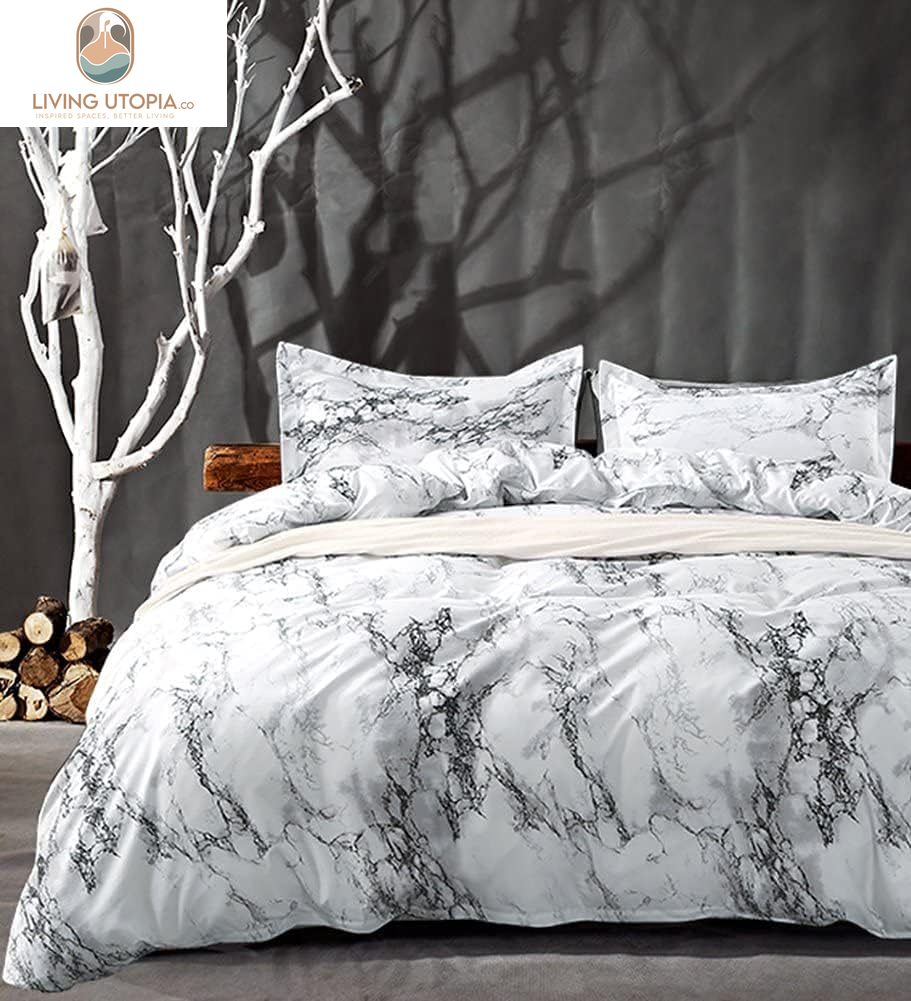 Comforter Set Queen Size, White Black Marble Print 88 X 90 Inch Reversible down Alternative Comforter Microfiber Duvet Sets (1 Comforter + 2 Pillow) Modern Bedding for Women Men,Gray Grey