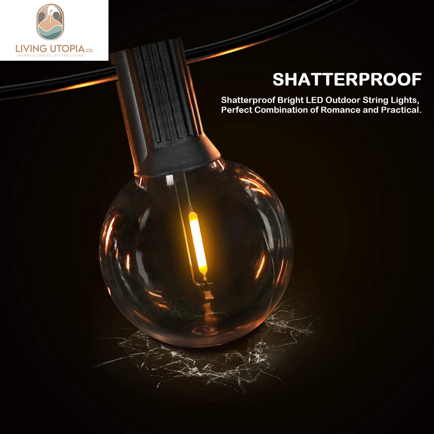 50FT LED G40 Globe String Lights, Shatterproof Outdoor Patio String Lights with 50+2 Dimmable Edison Bulbs, 50 Backyard Hanging Bistro Light Waterproof for Balcony Party Wedding Market Cafe