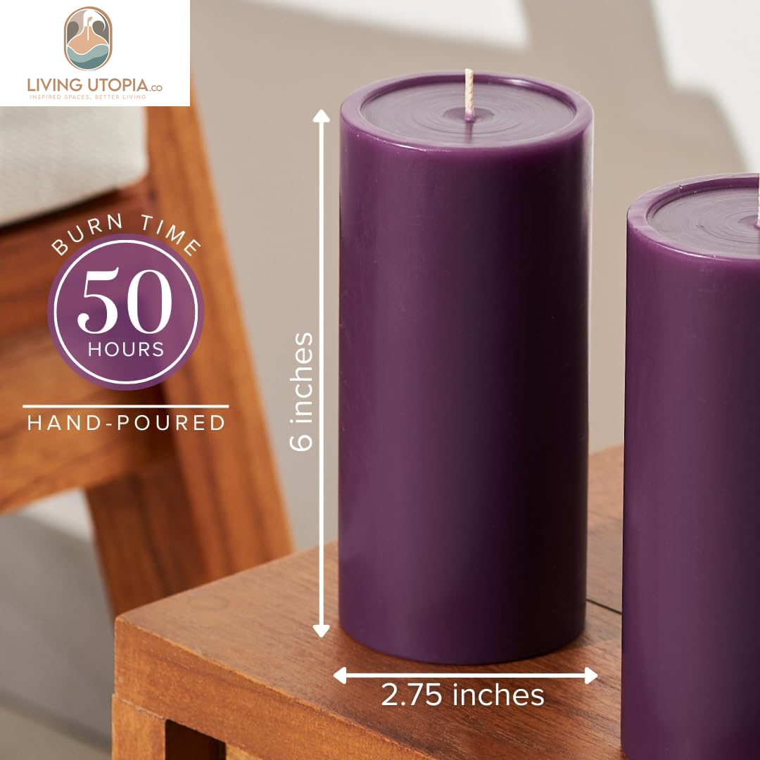 3X6 Inch Purple Pillar Candles Set of 3, Smooth Texture, Unscented Purple Candles, Dripless Candles, 3 Inch Pillar Candles Ideal as Wedding, Parties, Spas, Dinner, Home Decoration, Church