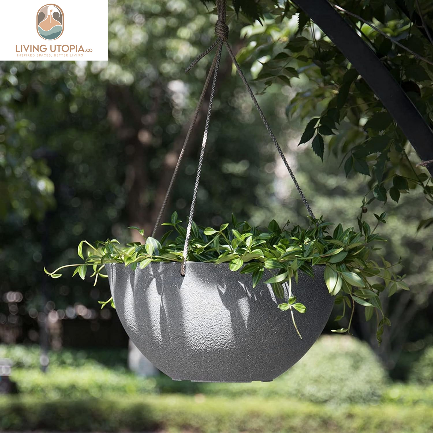 Large Hanging Planters for Outdoor Plants - Hanging Flower Pots Weathered Gray (13.2 Inch, Set of 2)