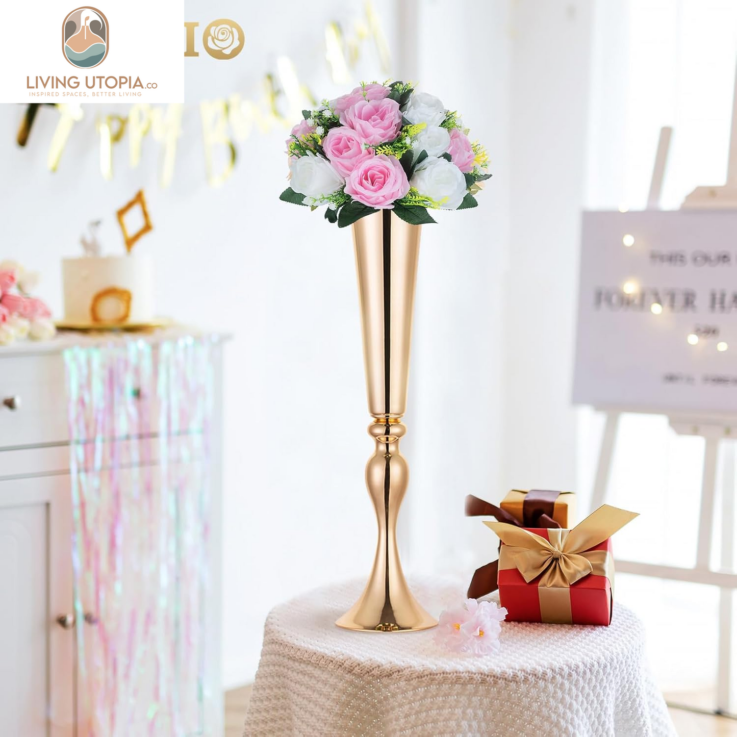 Pcs of 2 Fake Flower Ball Arrangement Bouquet,15 Heads Plastic Roses with Base, Suitable for Our Store'S Wedding Centerpiece Flower Rack for Parties Valentine'S Day Home Décor (Pink & White)