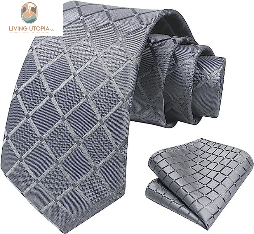 Plaid Checkered Tie Handkerchief Woven Classic Formal Men'S Necktie & Pocket Square Set