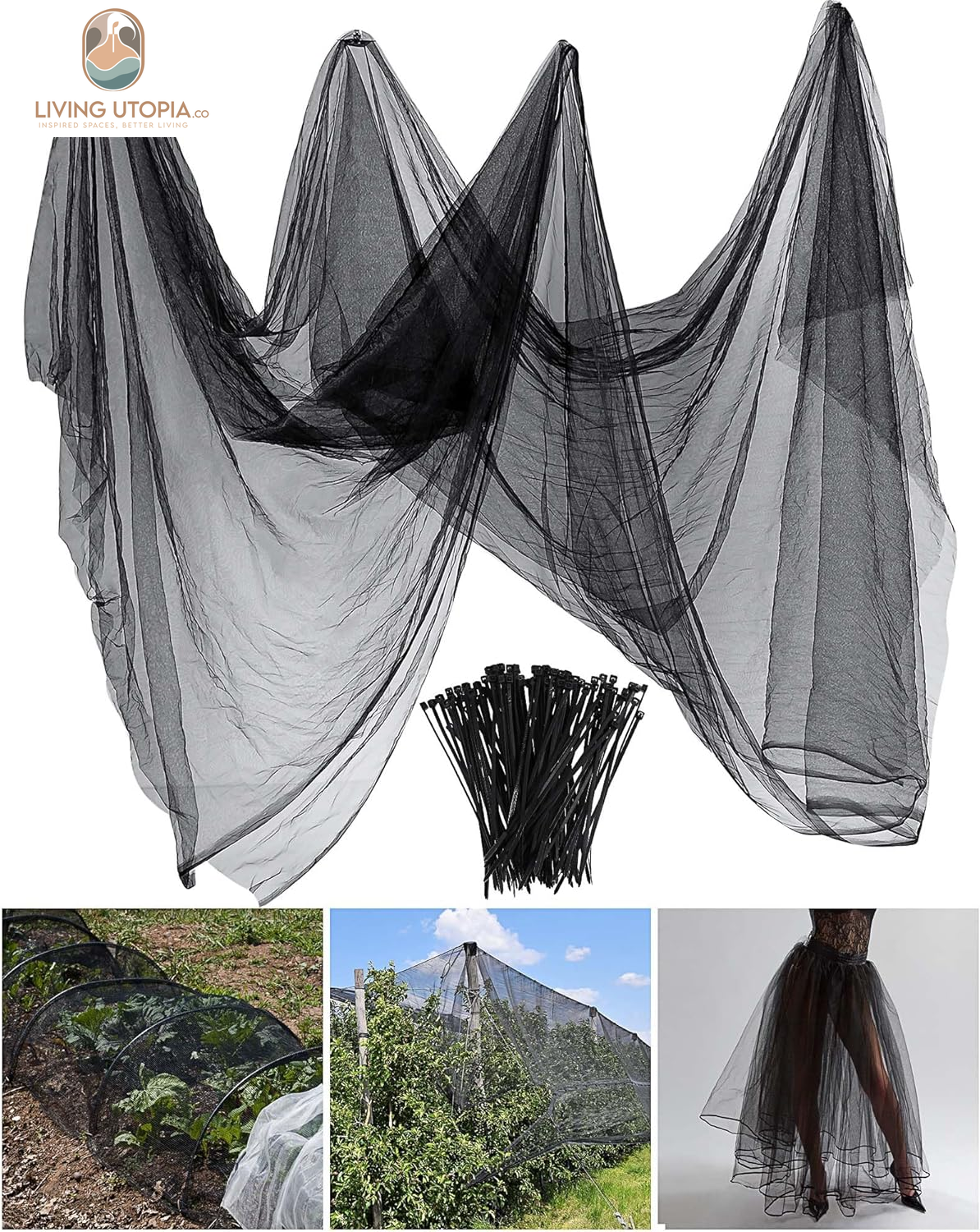Black Outdoor Insect Netting (9.84 x 32.81 ft)
