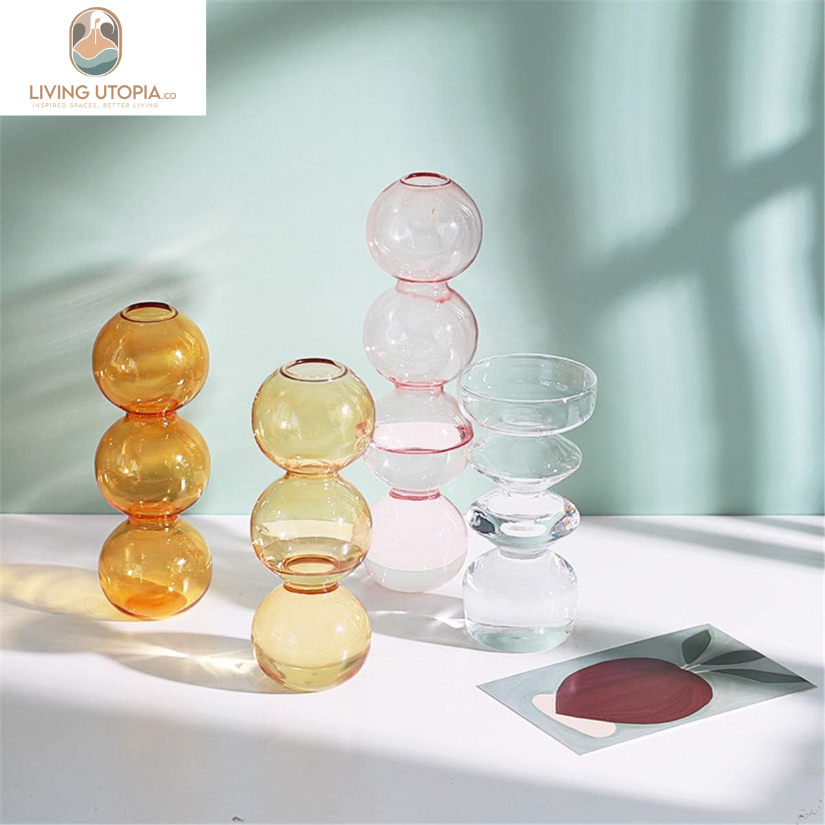 Hydroponic Flower Vase, Three Balls 6.5” Tall Transparent Plant Glass Pots, Suitable Weddings/Party/Events/Decorating Home Office or Dinning/Living Room (Orange)