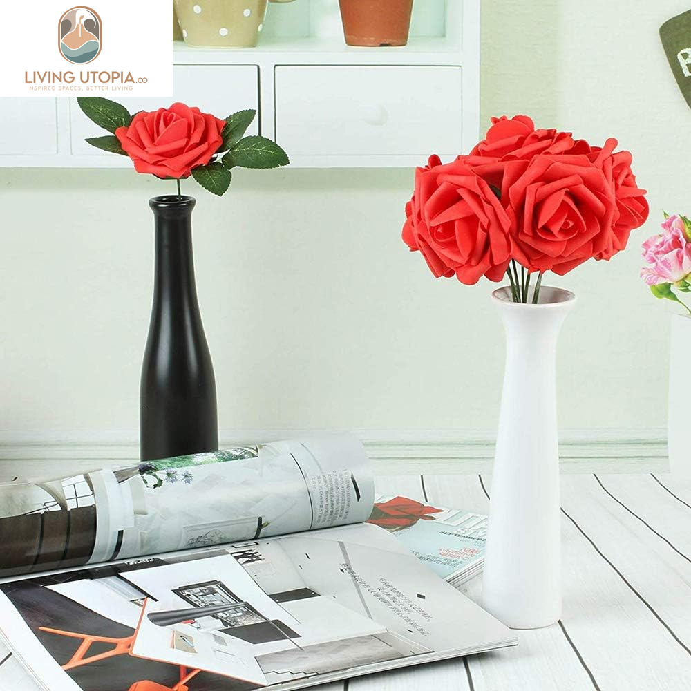 Artificial Flowers 25Pcs Real Looking Fake Roses with Stems for DIY Wedding Bouquets Baby Shower Centerpieces Floral Arrangements Party Tables Home Decorations