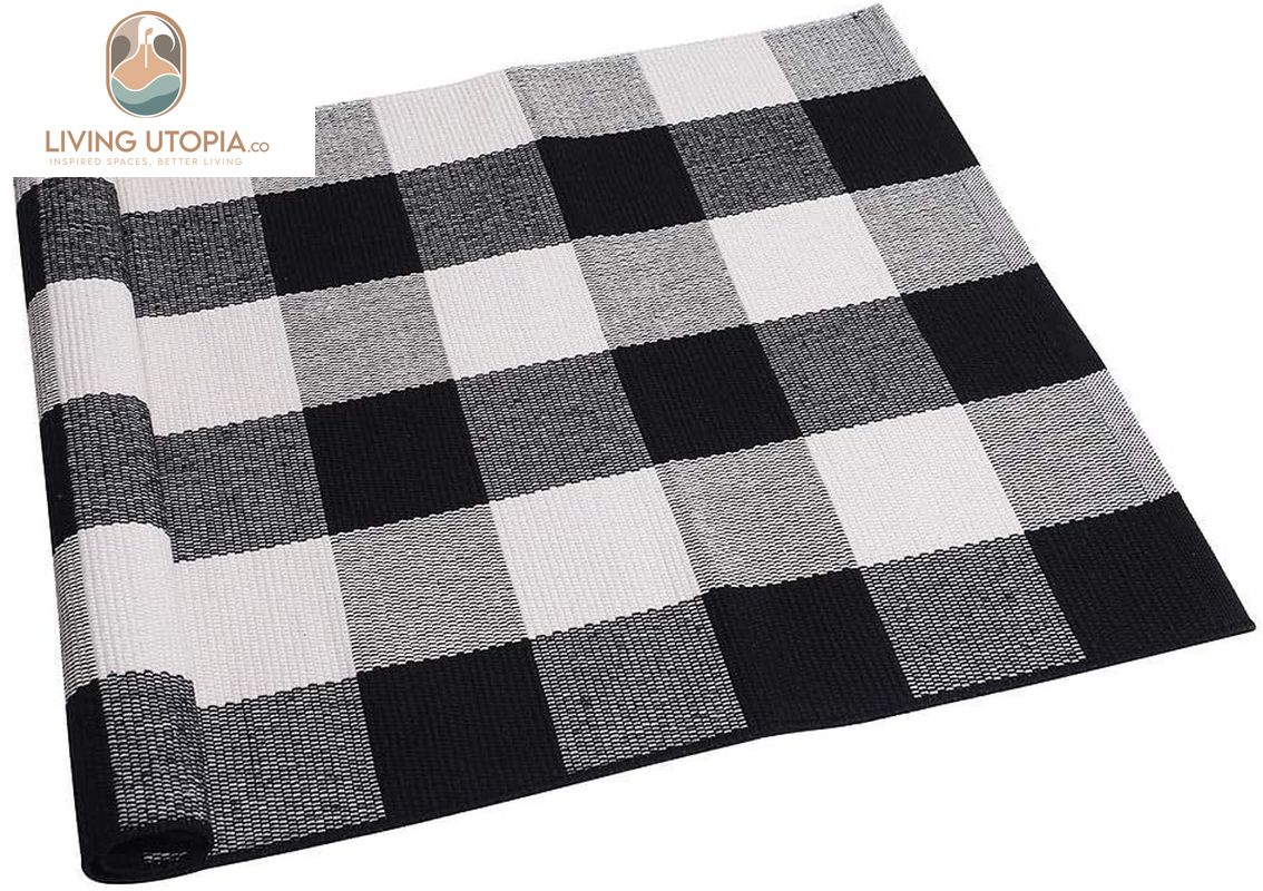 Cotton Buffalo Plaid Rug 2'X3' Black and White Checked Rug Washable Doormats Indoor Outdoor Rugs for Layered Front Door Mats, Porch, Kitchen, Farmhouse, Entryway