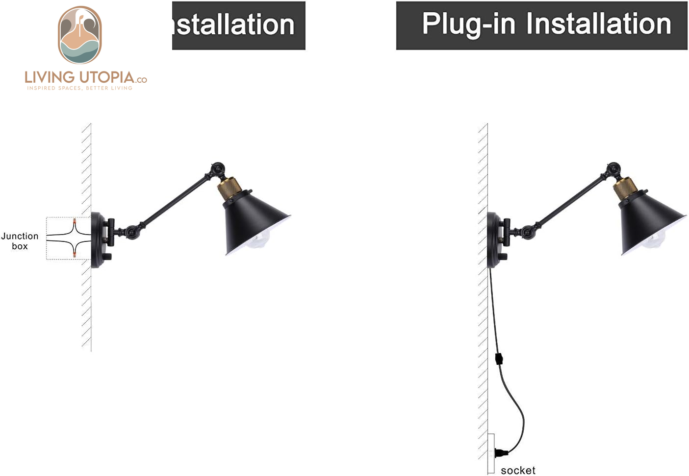 Wall Sconce Plug In, Dimmable Wall Sconce Wall Lights with Plug in Cord and Dimmer On/Off Knob Switch, Swing Arm Wall Light for Bedside Bedroom Stairway Living Room(1 Pack, 1 Bulb Included)