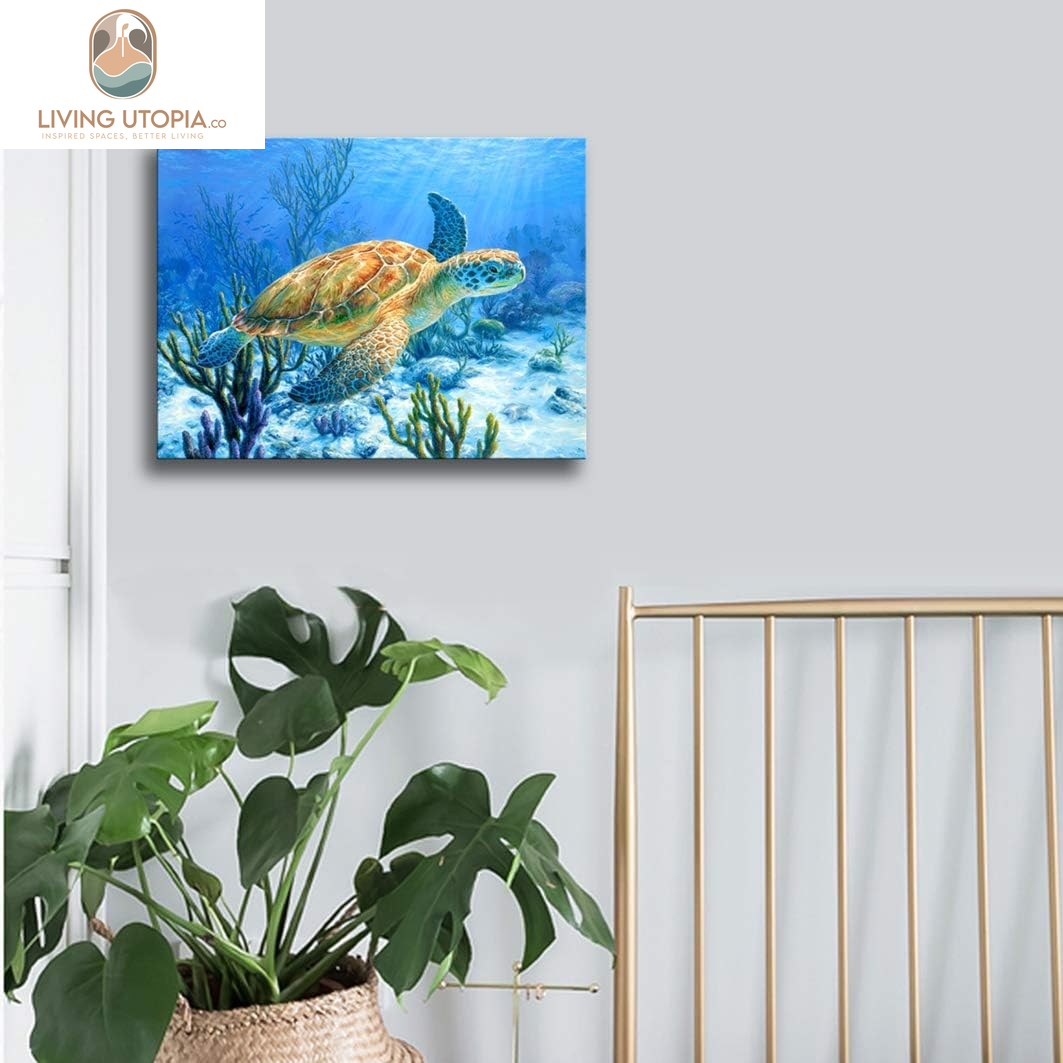 Bathroom Decor Sea Turtle Pictures Painting Wall Art Beach Decor Canvas Prints Nautical Bathroom Wall Decor Canvas Wall Art Coastal Decor Ocean Decor Small Framed Artwork for Walls Size:12"X16"Inch