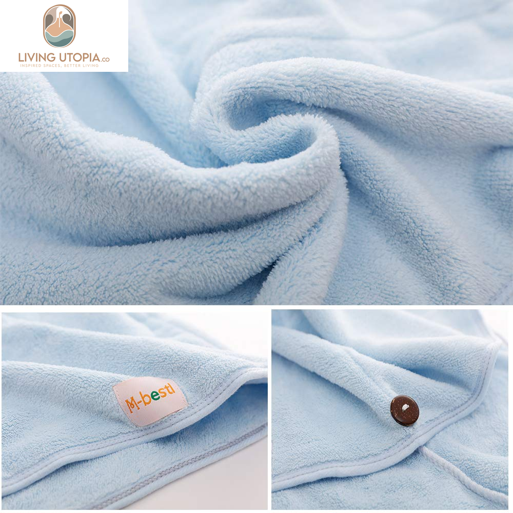 2 Pack Hair Drying Towels, Hair Towel Wrap,Absorbent Microfiber Hair Towel Turban with Button Design to Dry Hair More Quicker(Dark Gray& Blue)