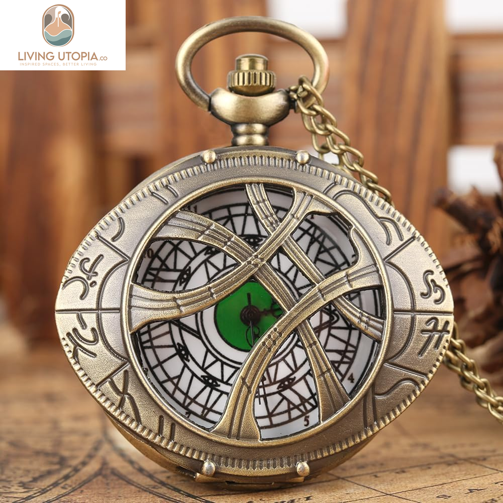 Mens Quartz Pocket Watch Green Eyes round Case Shape Pendant Necklace Pocket Watch
