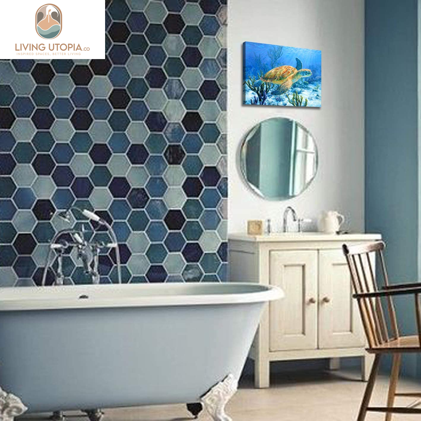 Bathroom Decor Sea Turtle Pictures Painting Wall Art Beach Decor Canvas Prints Nautical Bathroom Wall Decor Canvas Wall Art Coastal Decor Ocean Decor Small Framed Artwork for Walls Size:12"X16"Inch