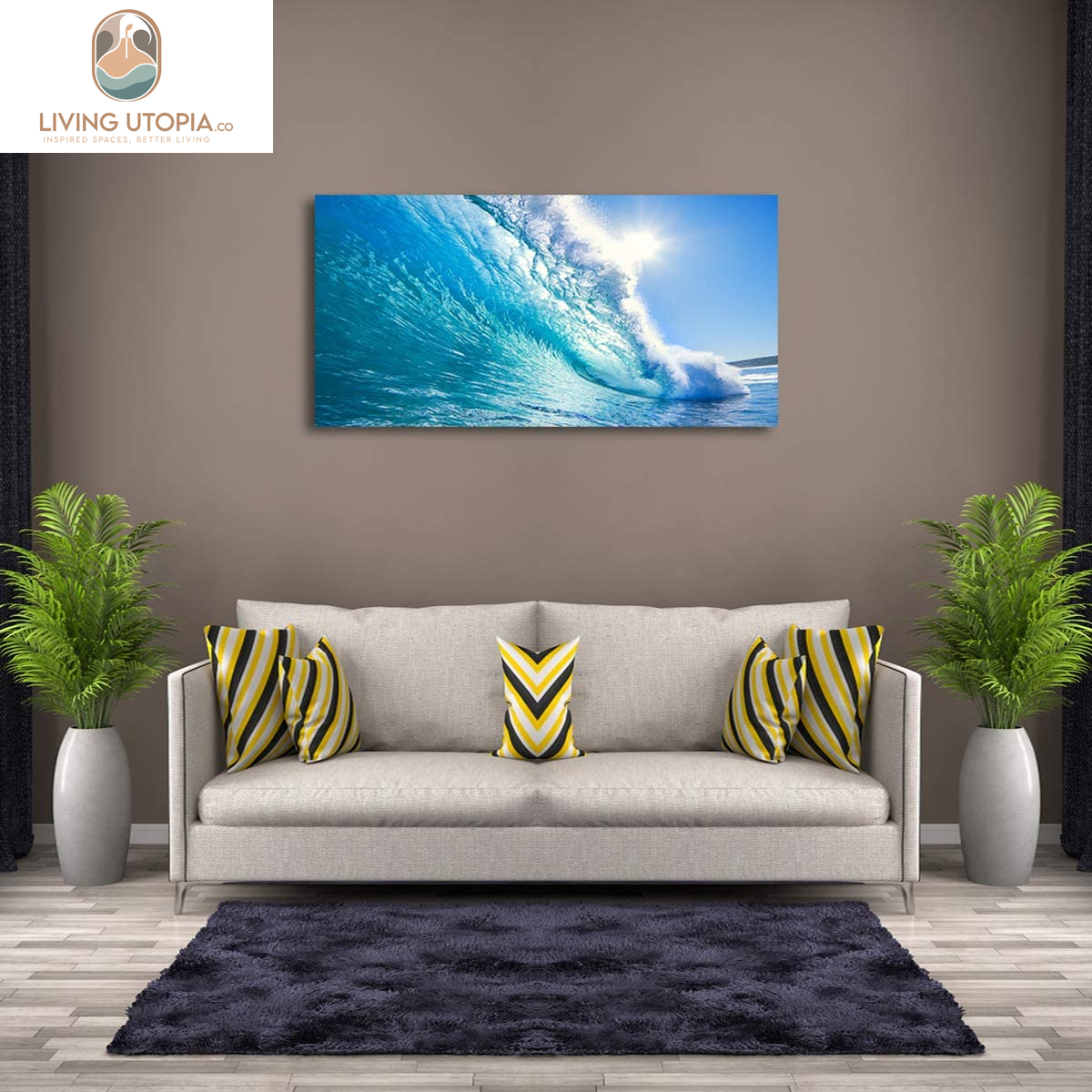 Blue Secape Canvas Prints Wall Art Blue Ocean Wave Surfing Sea Picture Paintings on Canvas Modern Canvas Art for Living Room Bedroom Office Wall Decorations Ready to Hang-24X48Inches