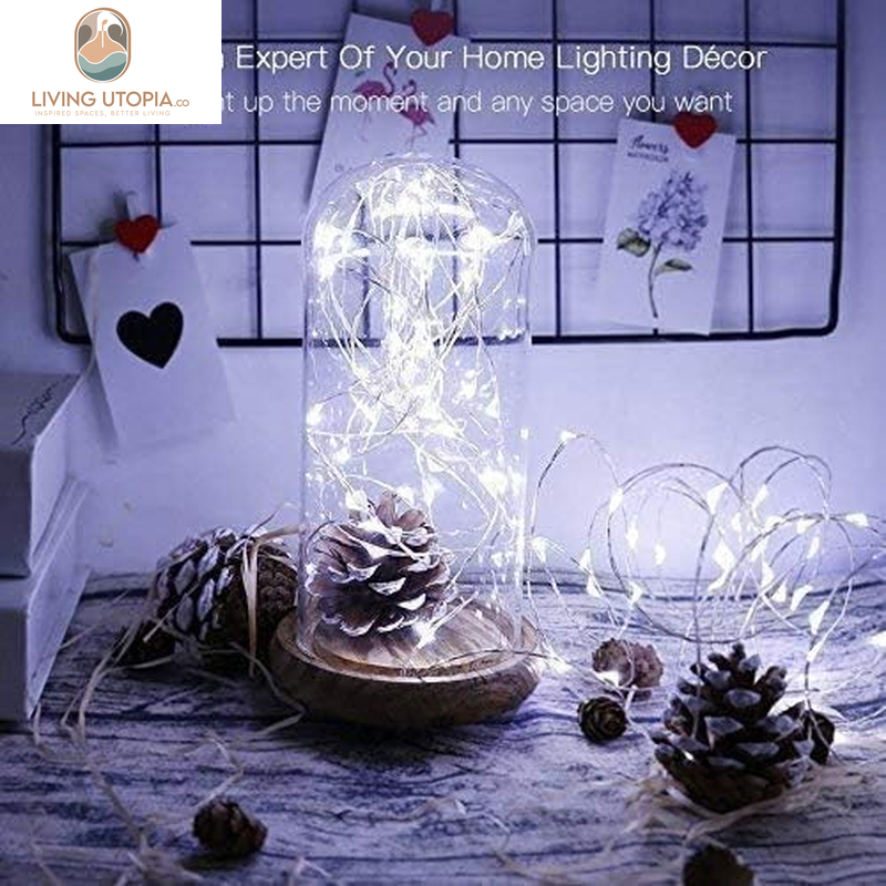 Fairy Lights,2-Pack Battery Operated Waterproof Cool White 50 LED Fairy String Lights,16.4Ft Silver Wire Light with Remote Control for Christmas Parties,Garden and Home Decoration