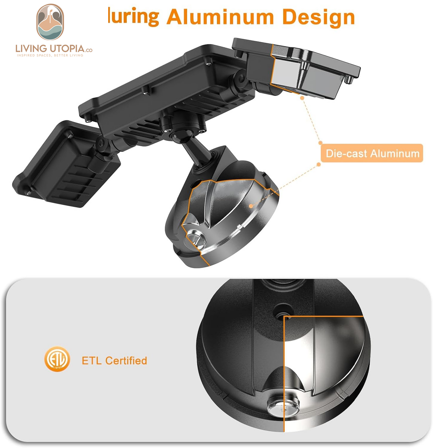 3500LM Dusk to Dawn LED Security Lights Outdoor, 35W Outdoor Flood Light with Photocell, 5500K, IP65 Waterproof 3 Head Exterior Light for Garage, Patio, Yard(Black)