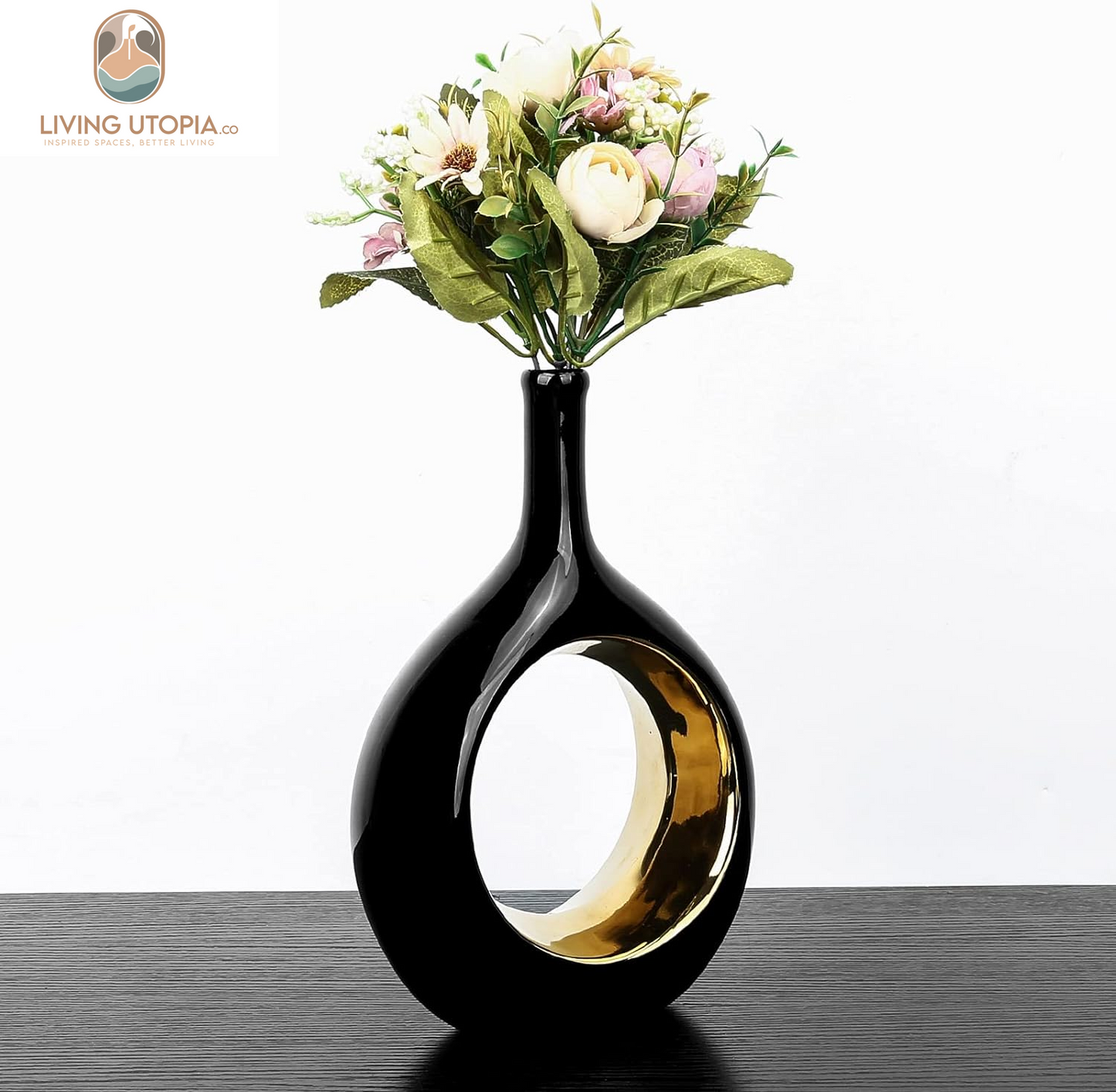 Samawi Black and Gold Vase Set of 2 Ceramic Vase for Home Decor Flower Vase Decorative Vases Modern and round Vase for Pampras Grass …