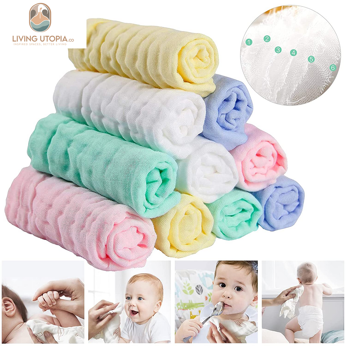 Baby Muslin Washcloths Baby Wipes Soft Newborn Essentials Baby Towels and Washcloths for Face Towel for Sensitive Skin Baby Wash Cloths 10 Pack 10X10 Inches Baby Register Shower Gift