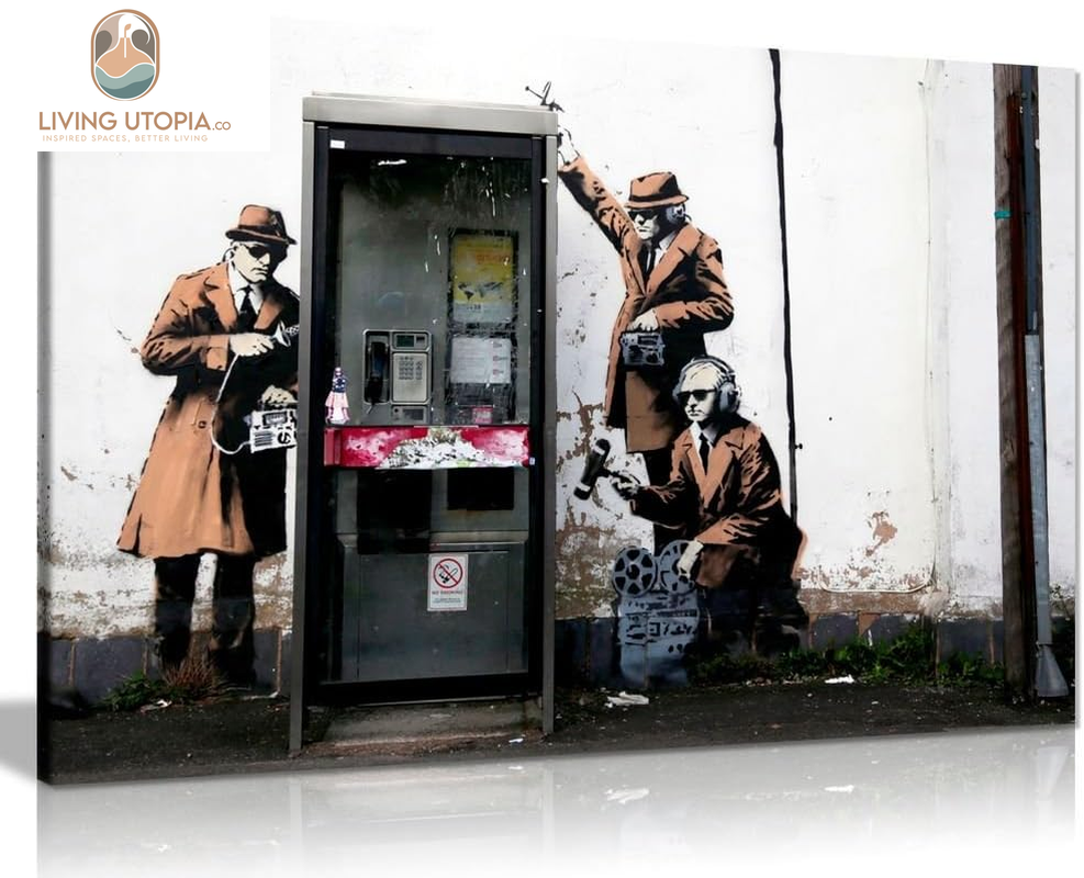 Banksy Mi5 Gchq Spies Canvas Wall Art Picture Print (12X8In)