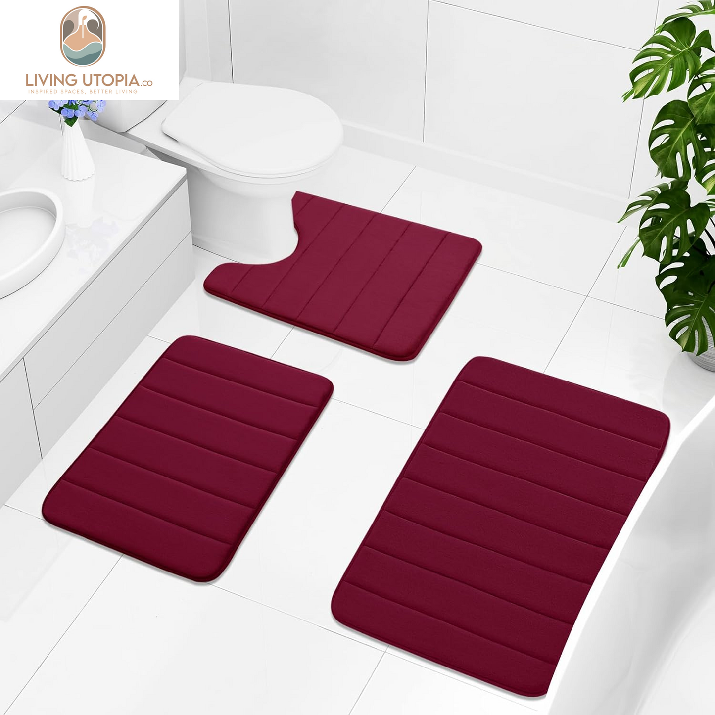 Memory Foam Bath Mat, 24" X 16", Ultra Soft and Non-Slip Bathroom Rugs, Water Absorbent and Machine Washable Bath Rug for Bathroom, Shower, and Tub, Burgundy