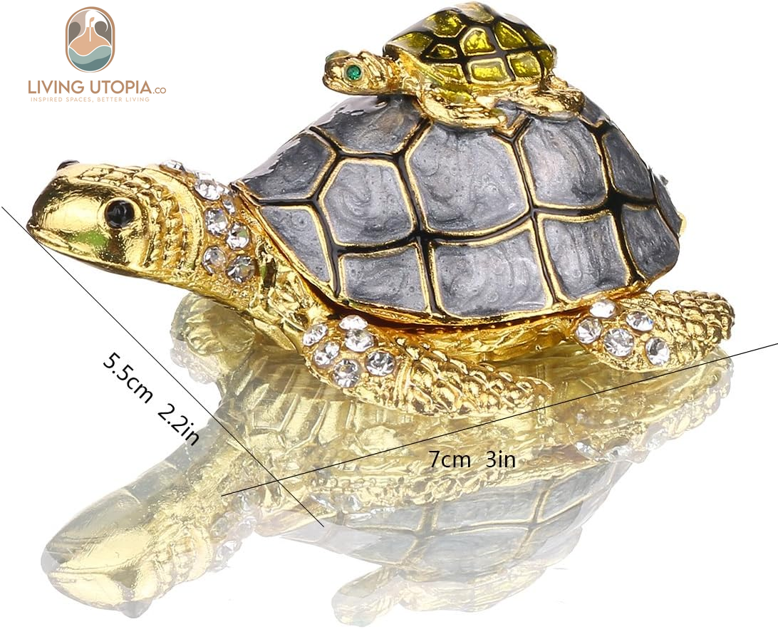 Sea Turtle Figurines Collectibles Bejeweled Jewelry Trinket Boxes Hinged Hand Painted Enamel Turtle Box Ring Holder for Women Girls