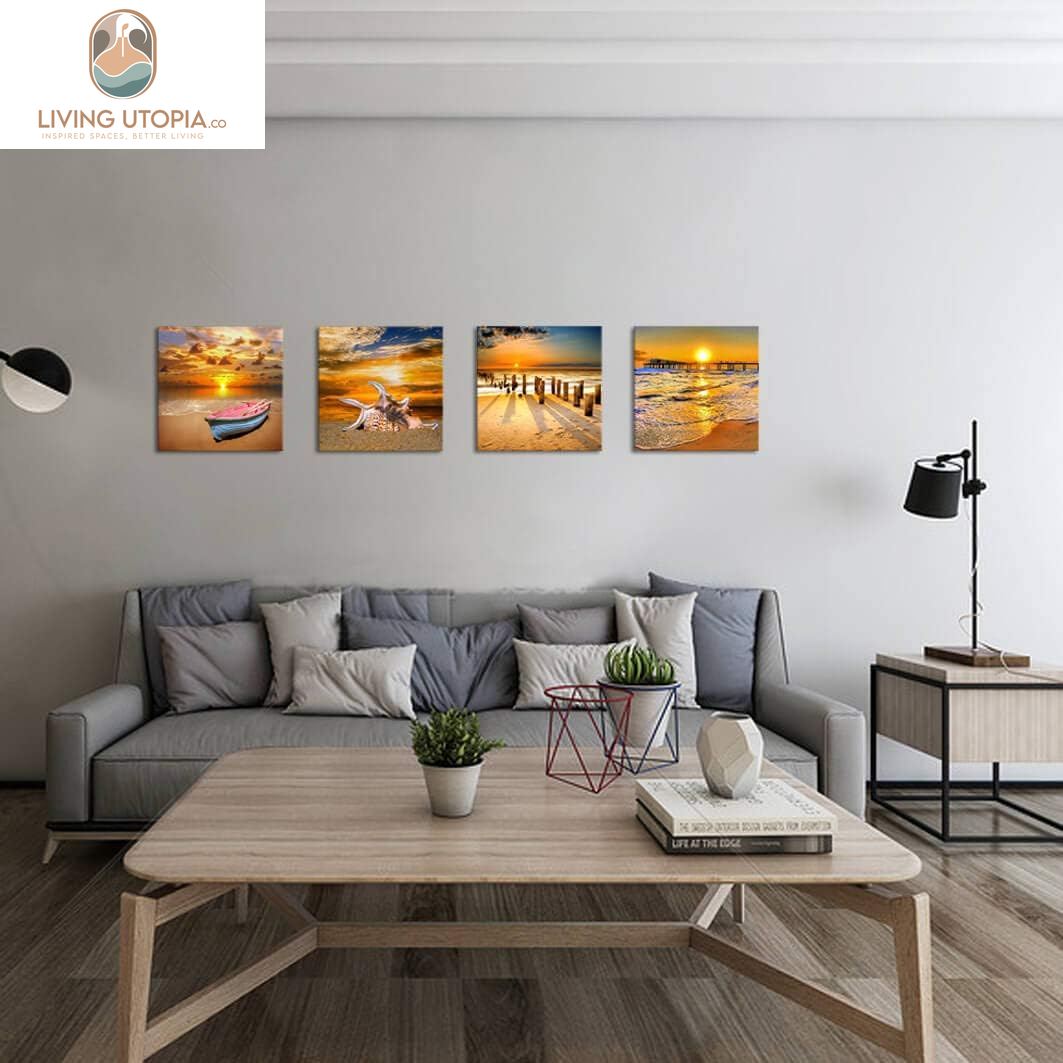 Beach Picture Wall Art Beach Poster Ocean Picture Sunset Beach Canvas Contemporary Scenery Beach Picture Photo Mural Artist Home Decor Wall Decoration Painting Canvas Printing 4 Pieces/Set