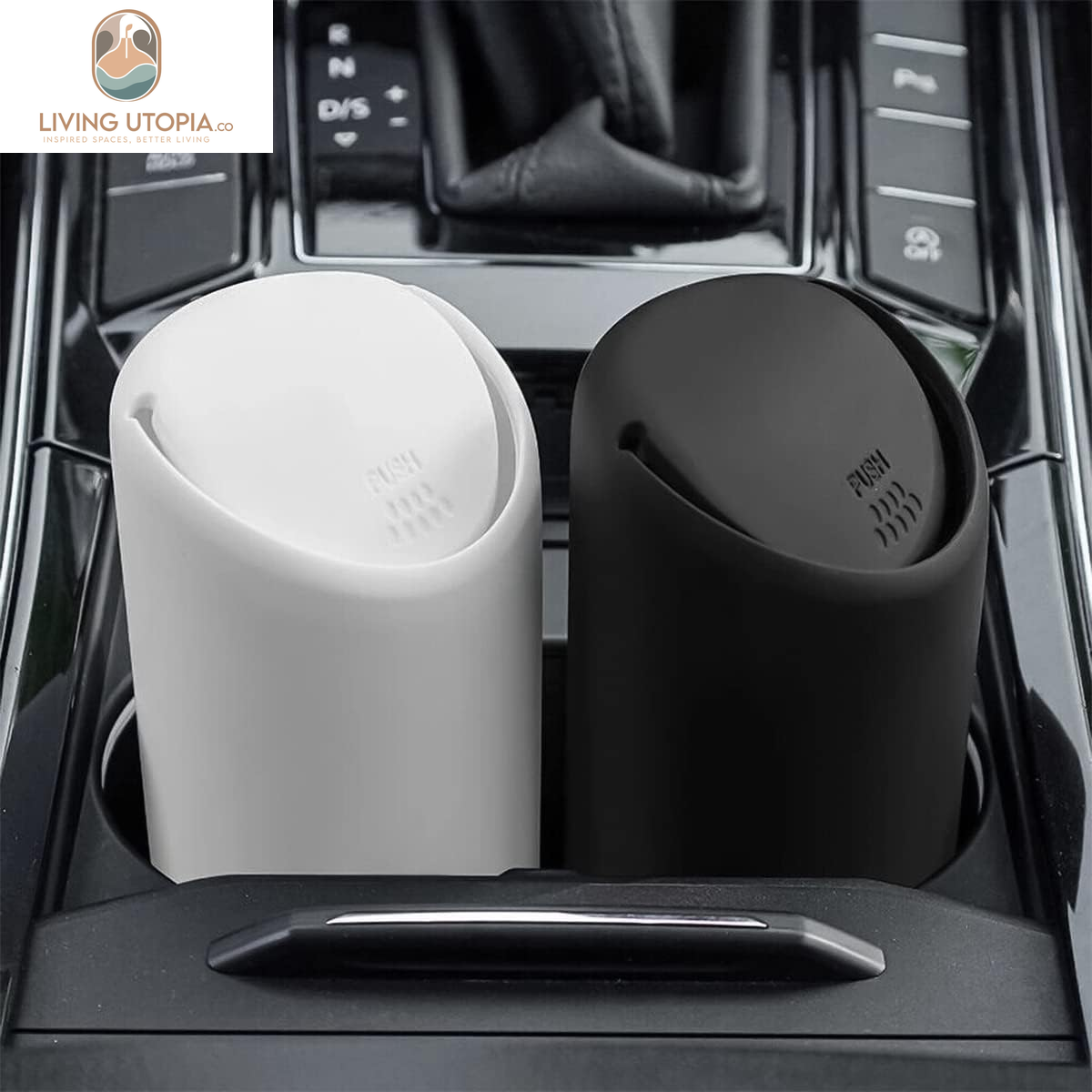Car Trash Can, Mini Silicone Auto Garbage Container with Lid, Waterproof Leakproof Portable Trash Dustbin, Vehicle Rubbish Bins for Automotive, Home, Office, Kitchen, Bedroom (Black)