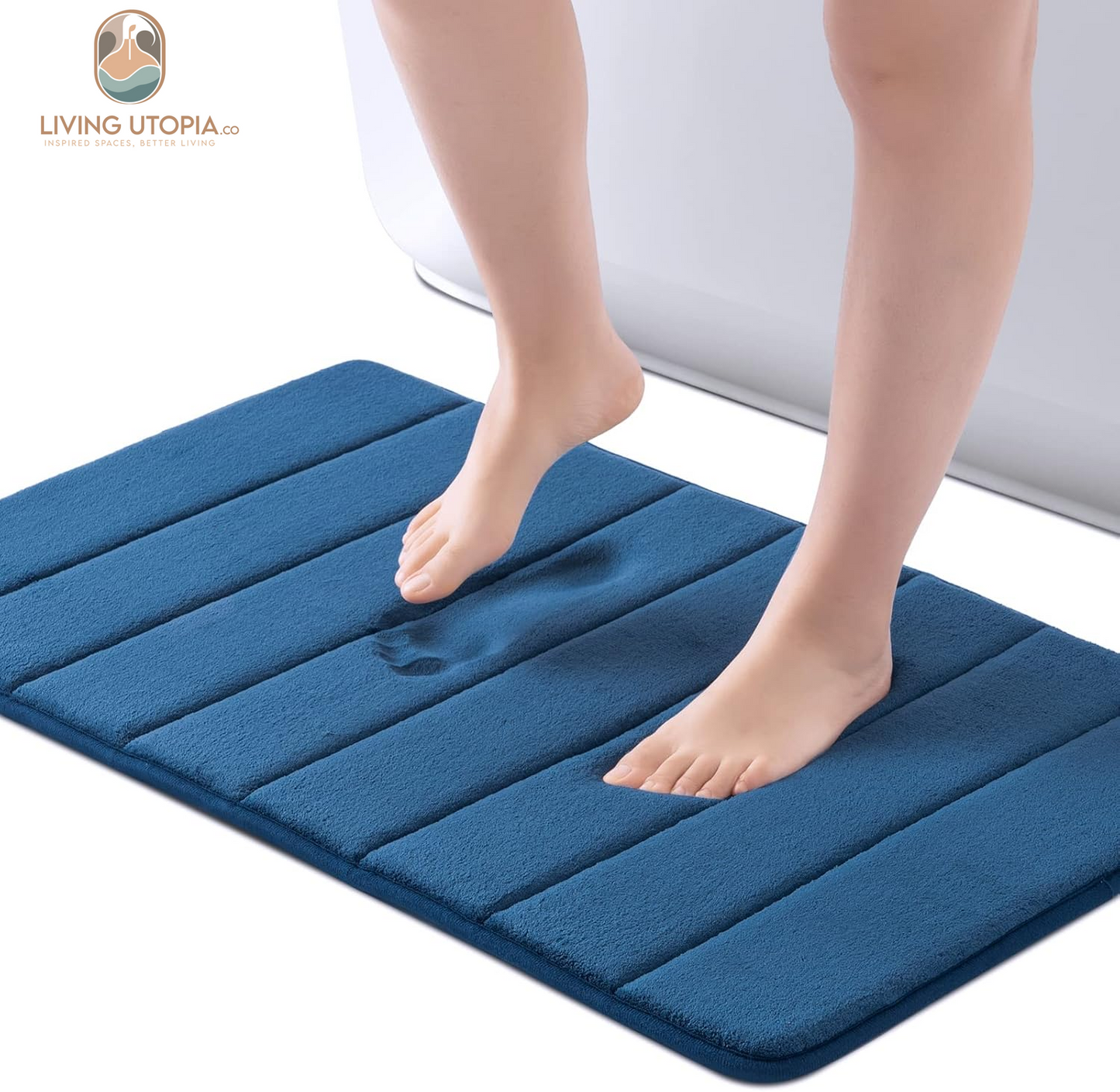 Memory Foam Bath Mat 20” X 32”, Water Absorbent Shower Mat, Thick Bath Rugs for Bathroom Non Slip with PVC Backing, Ultra Soft Bathroom Rugs for Bathroom Floor & Tub, Navy