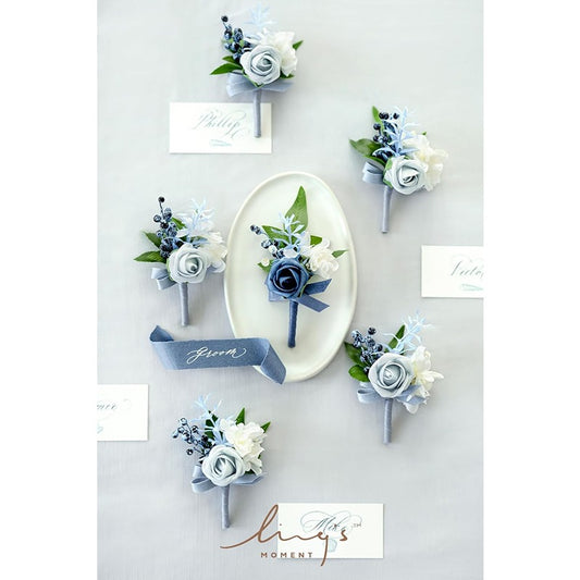 Dusty Blue Boutonniere Set